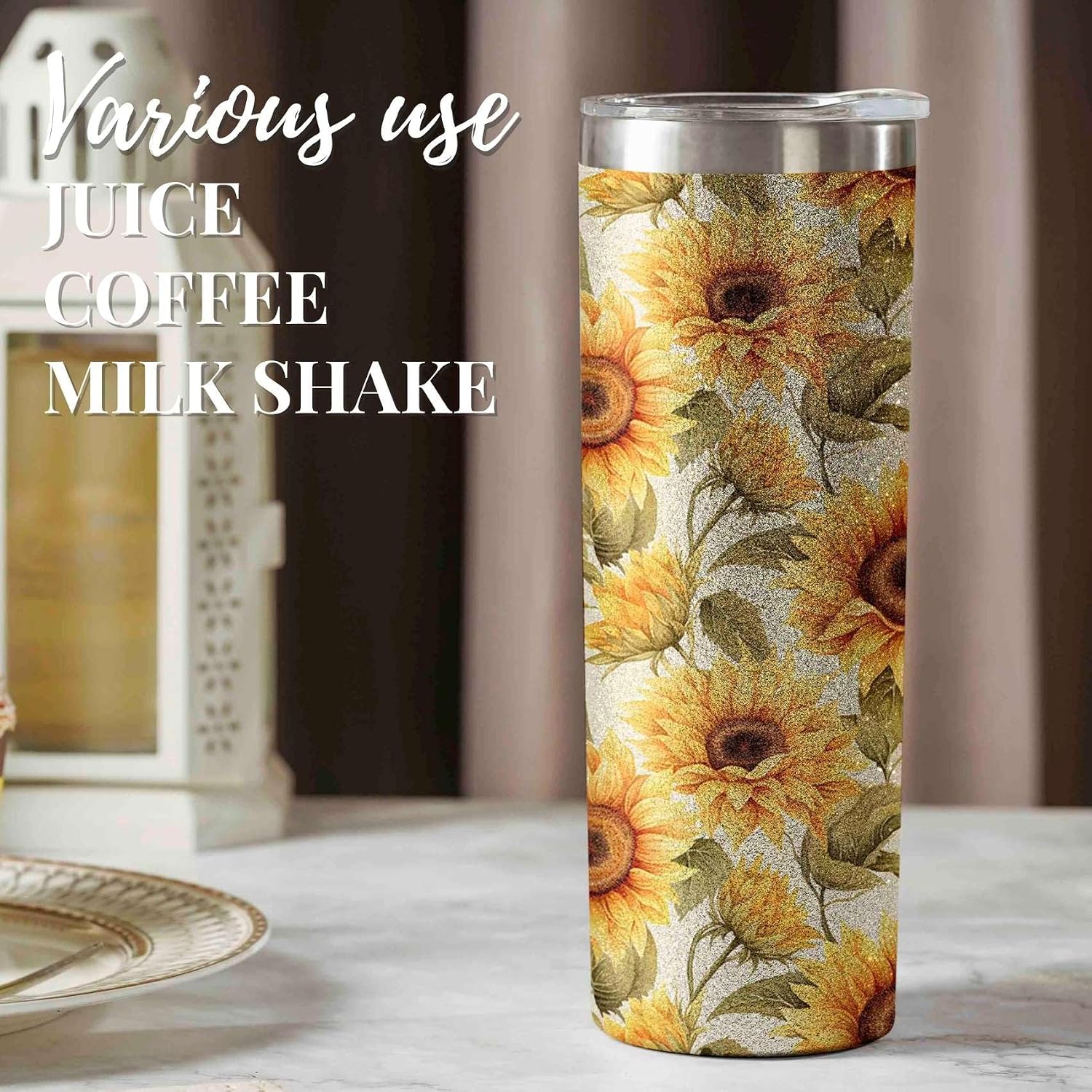 Onebttl Sunflower Gifts for Sunflower Lovers, 20oz Insulated Stainless Steel Tumblers with Lids and Straws, Perfect Gifts for Best Friend, Christmas, Birthday - Pattern