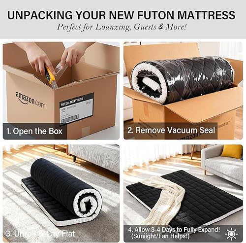 Miniatura 9 de Tiita Colchón japonés, colchón futón de 4 pulgadas de grosor con bolsa de almacenamiento y 2 correas, tapete de tatami para dormir tamaño individual