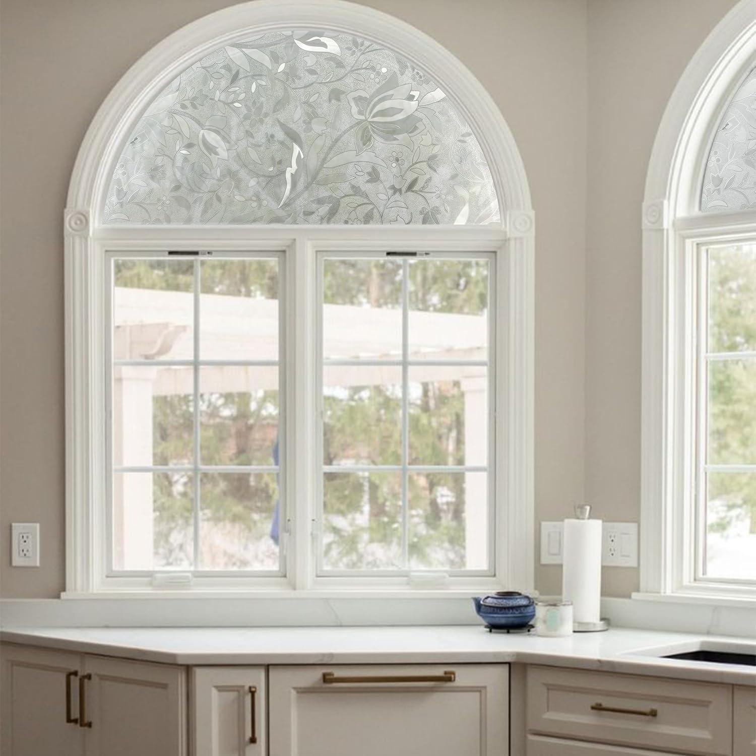Autotech Park Precut Custom Arched Window Film, Floral Series 5 Design, up to 64 inches Diameter and 33 inches Height