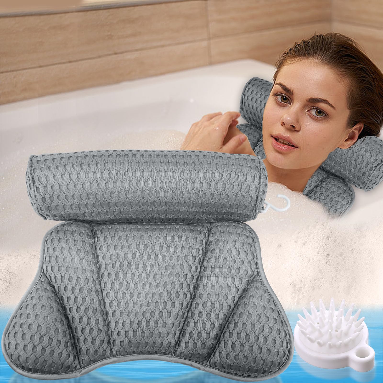 Coussin Baignoire, Oreiller de Baignoire 4d Coussin de Bain Air Mesh avec 6 Ventouses Antidérapant et Puissantes Oreiller de Bain - Jardin
