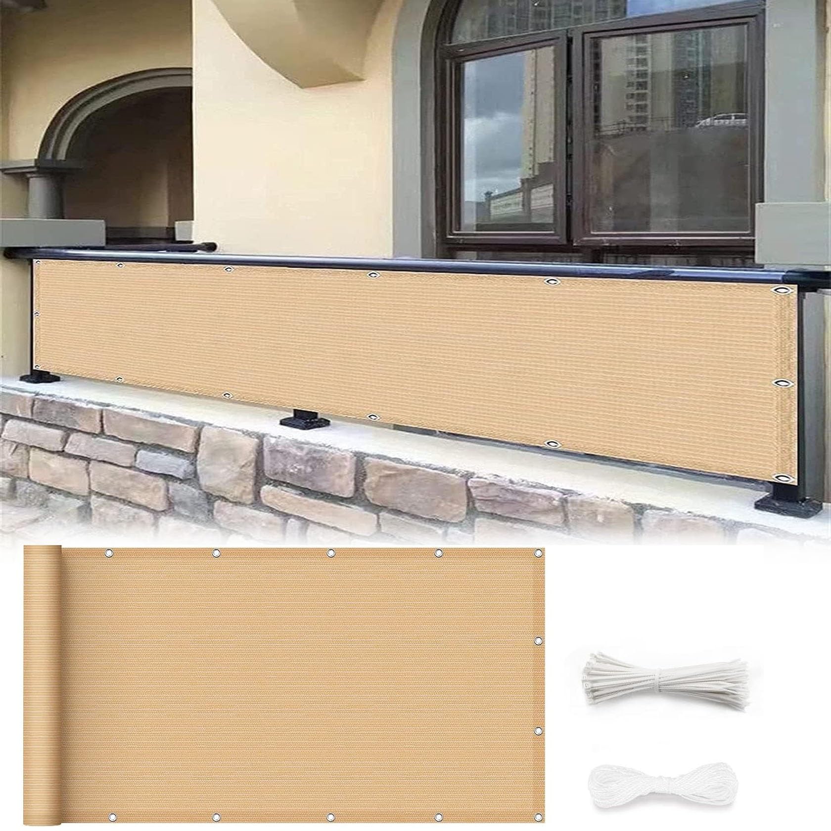 GLDYTVF Outdoor Balustrade Post Cover 80 x 360 cm Anti Peeping & UV Protection Sand Yellow Fence Screen for Deck Backyard Patio Weather Resistant Privacy Shield