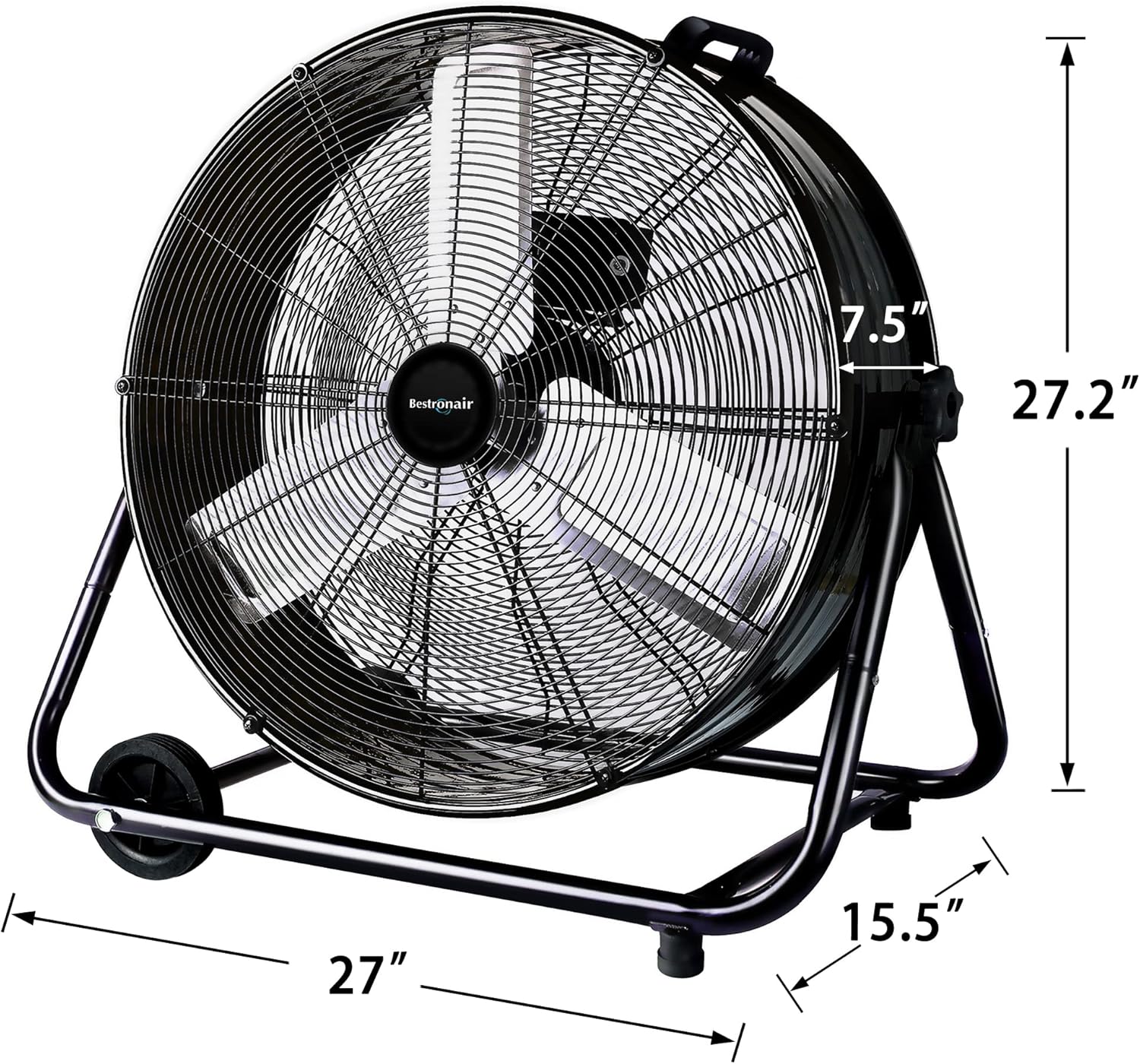 24 Inch High Velocity Heavy Duty Industrial Fan with 3-Speed Adjustment Up to 8100 CFM, Large Fan Floor Cover for Factory, Storehouse, Workshop, Garage, Gym, Patio. Black