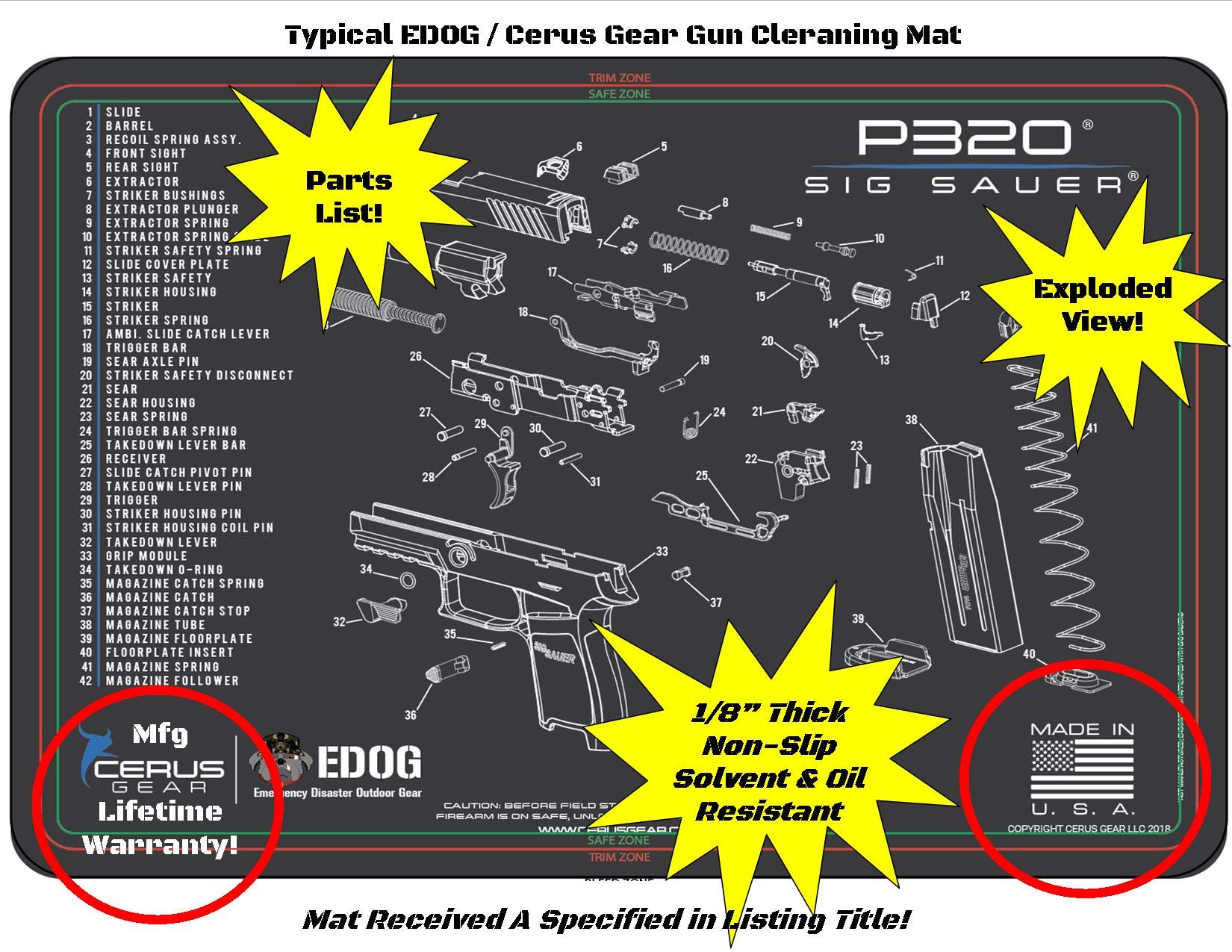 Buy EDOG TP 9 Elite Gun Cleaning Mat Schematic (Exploded View) Diagram Compatible with Canik