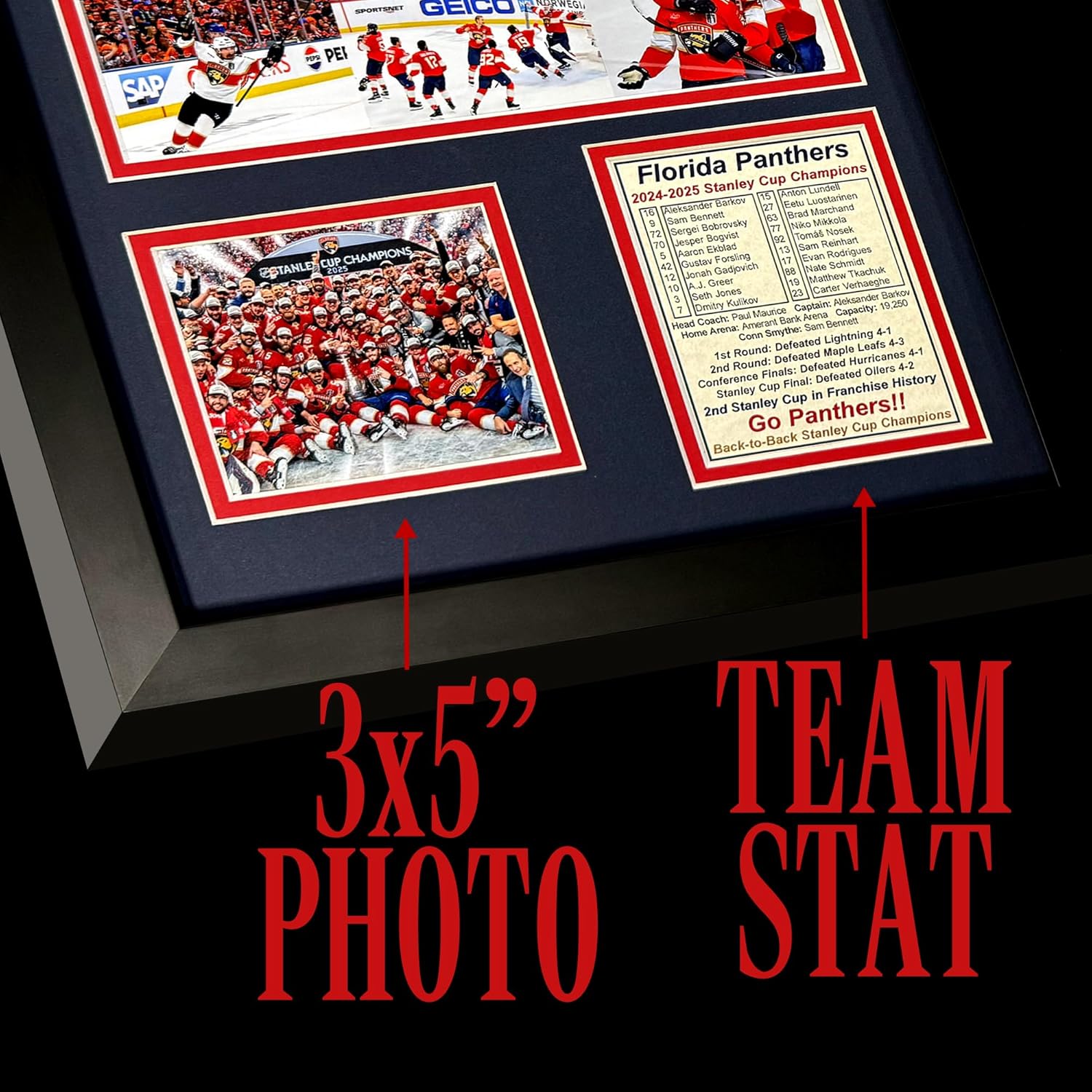 Florida Panthers 2024-2025 Stanley Cup NHL Champions | Collectible Ice Hockey Memorabilia | Framed Picture & Photo Collage Gift, Man Cave Wall Art, Home Décor (Mosaic, 12"x15")