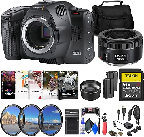 Blackmagic Design Cámara de cine de bolsillo 6K G2 (CINECAMPOCHDEF6K2) + lente Canon EF de 1.969 in (0570C002) + tarjeta resistente SF-G de 64 GB +