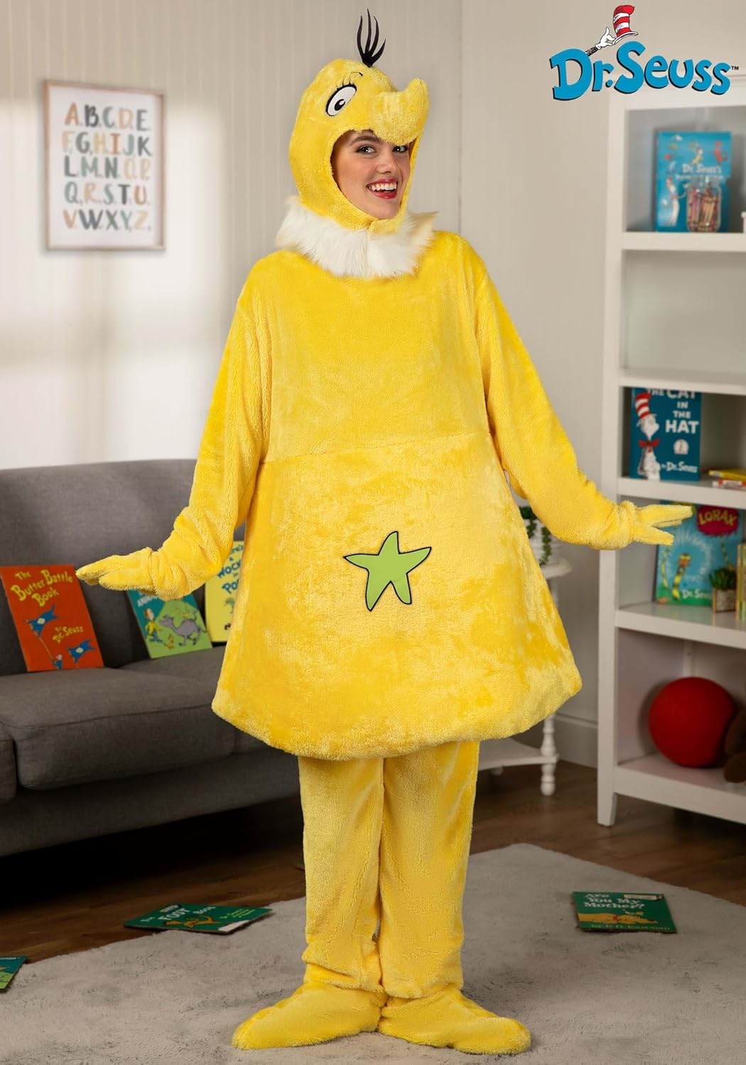 Dr. Seuss Star Bellied Sneetch Adult Costume - Tunic, Pants, Hood, Gloves & Socks - Image 2
