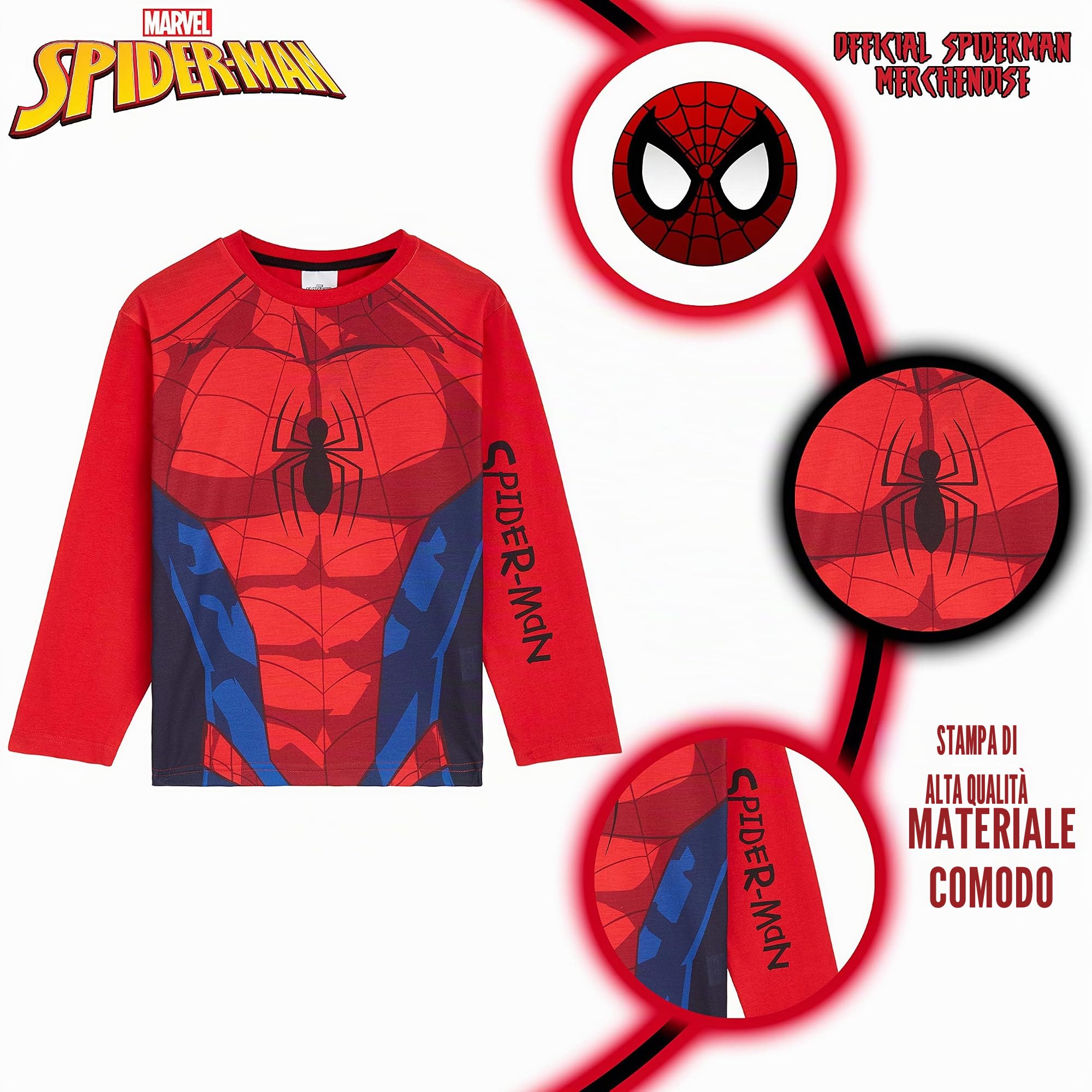 Get Trend Marvel Spiderman Pigiama Bambino, Comodo Traspirante Pigiami - Regalo Ragazzo (Spiderman Rosso, 4-5 Anni)