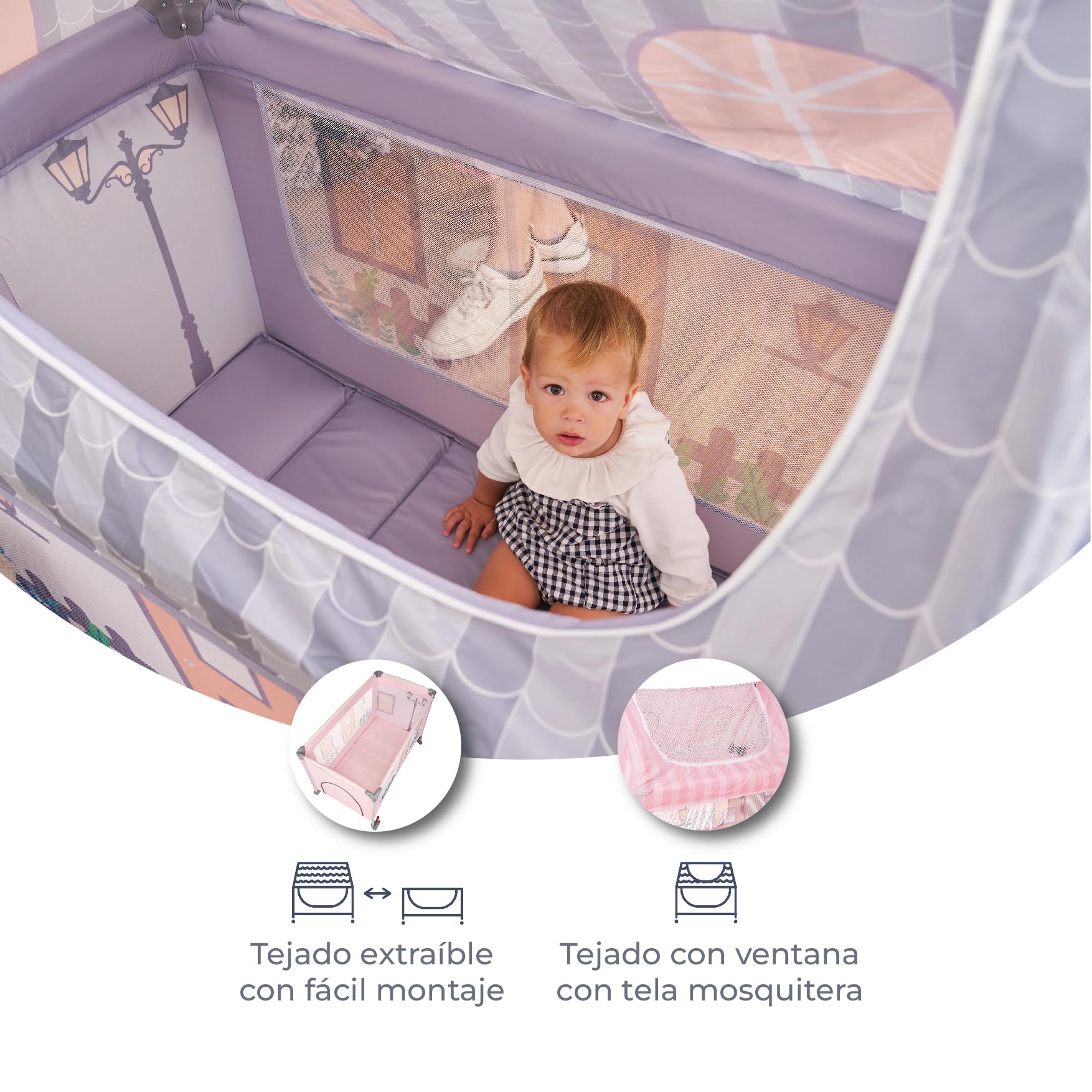 ms Home - Culla da viaggio simulazione casa per bebè 3 pezzi 120 x 60, incluso materasso e borsa per il trasporto, da 6 mesi a 15 kg, pieghevole e montaggio facile, struttura leggera e molto stabile