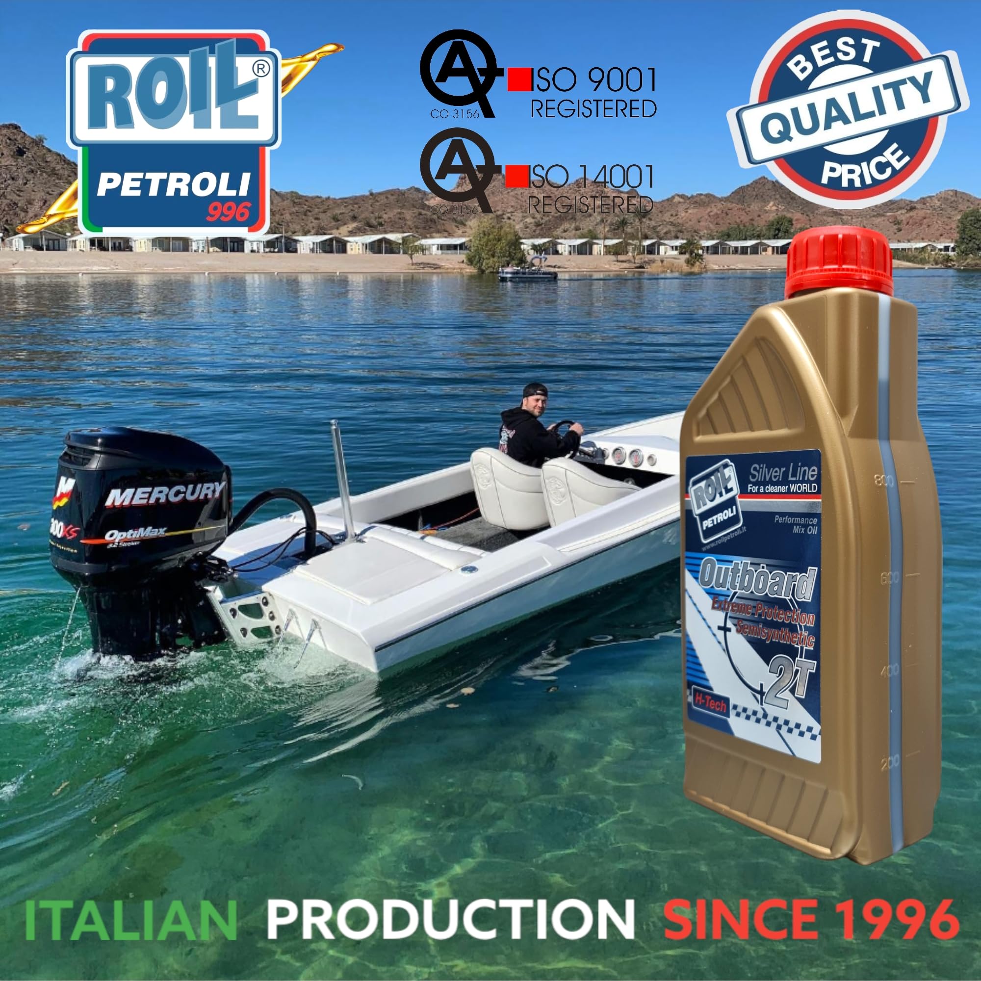 2 Litri di Roil Outboard 2T Blu TC-W3 - Olio con Tecnologia Sintetica - Formulato per Motori FUORIBORDO 2 Tempi con e Senza Miscelatore Automatico