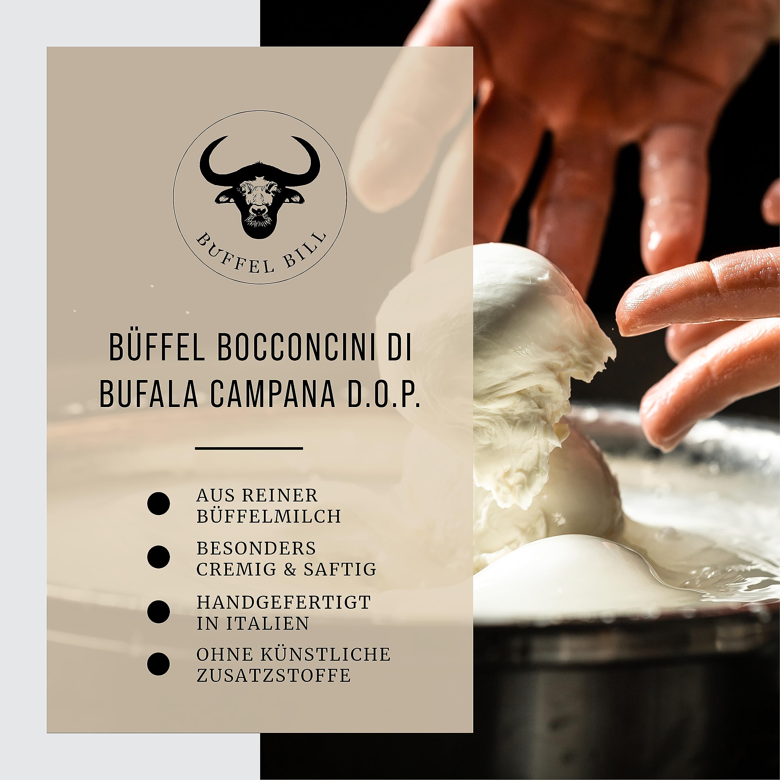 BÜFFEL BILL Bocconcini di Bufala Campana D.O.P. | 20x50g Kugeln I Cremig-weicher saftiger Mozzarella aus italienischer Büffelmilch I Geschmacksintensiv