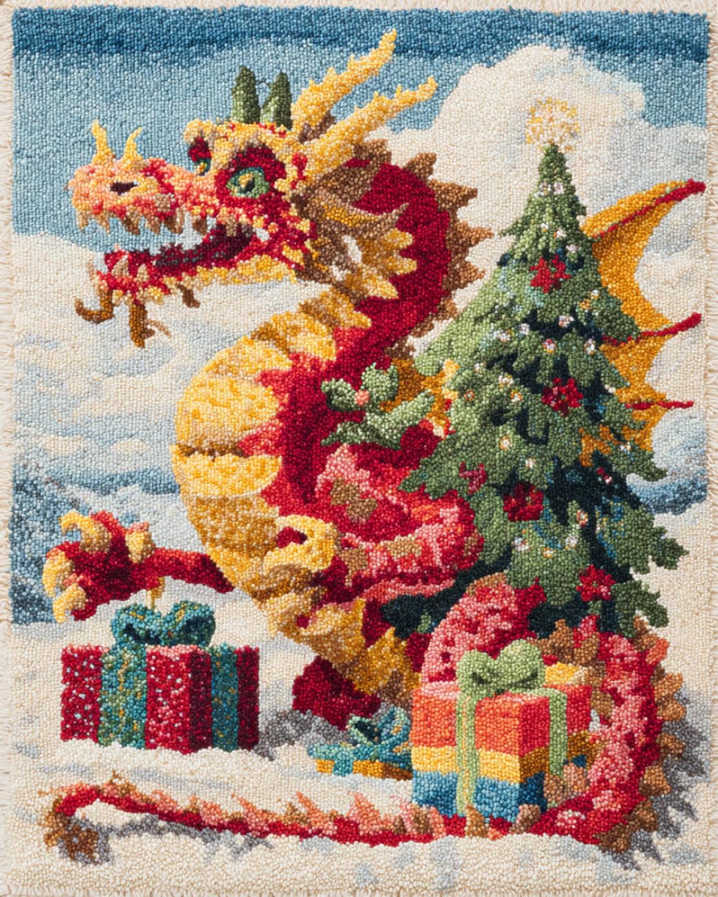 AMBATTERY Latch Hook Rug Kit Dragons and Christmas Trees 60x90cm