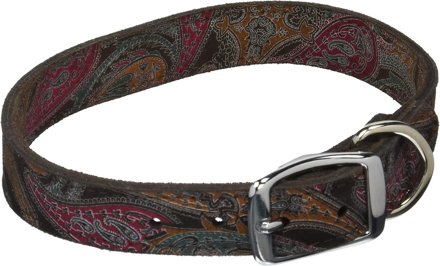 6247-SD20 Paisley Pattern Leather Dog Collar, Sand