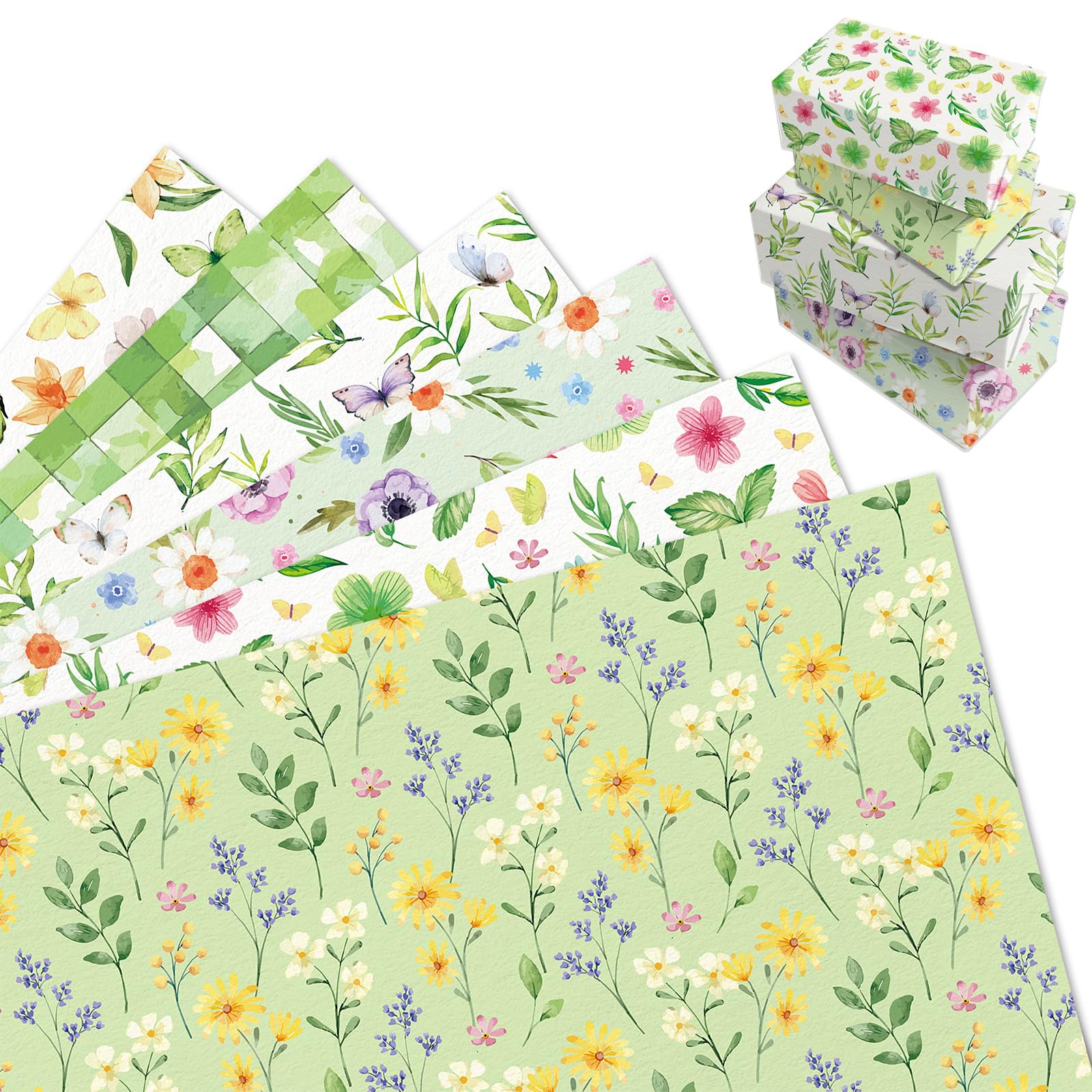 MORAINJAY 12 Sheets Floral Wrapping Paper, Green Flower Gift Wrap for Women, Girls Birthday, Spring, Wedding, Mother's Day 68 x 50cm โ image 1