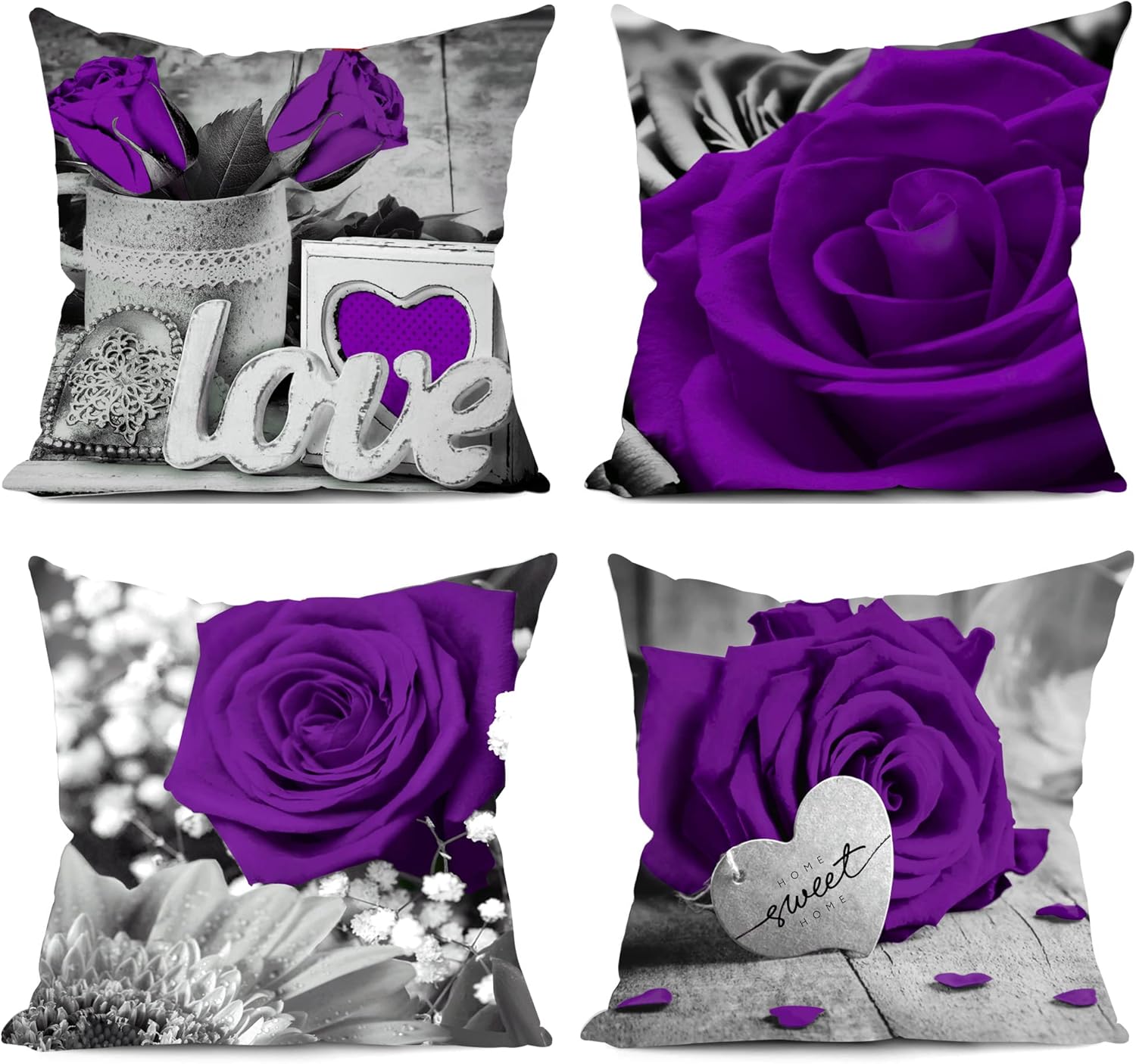 Lodintech Floral Pillow Covers 18x18 Purple Throw Pillow