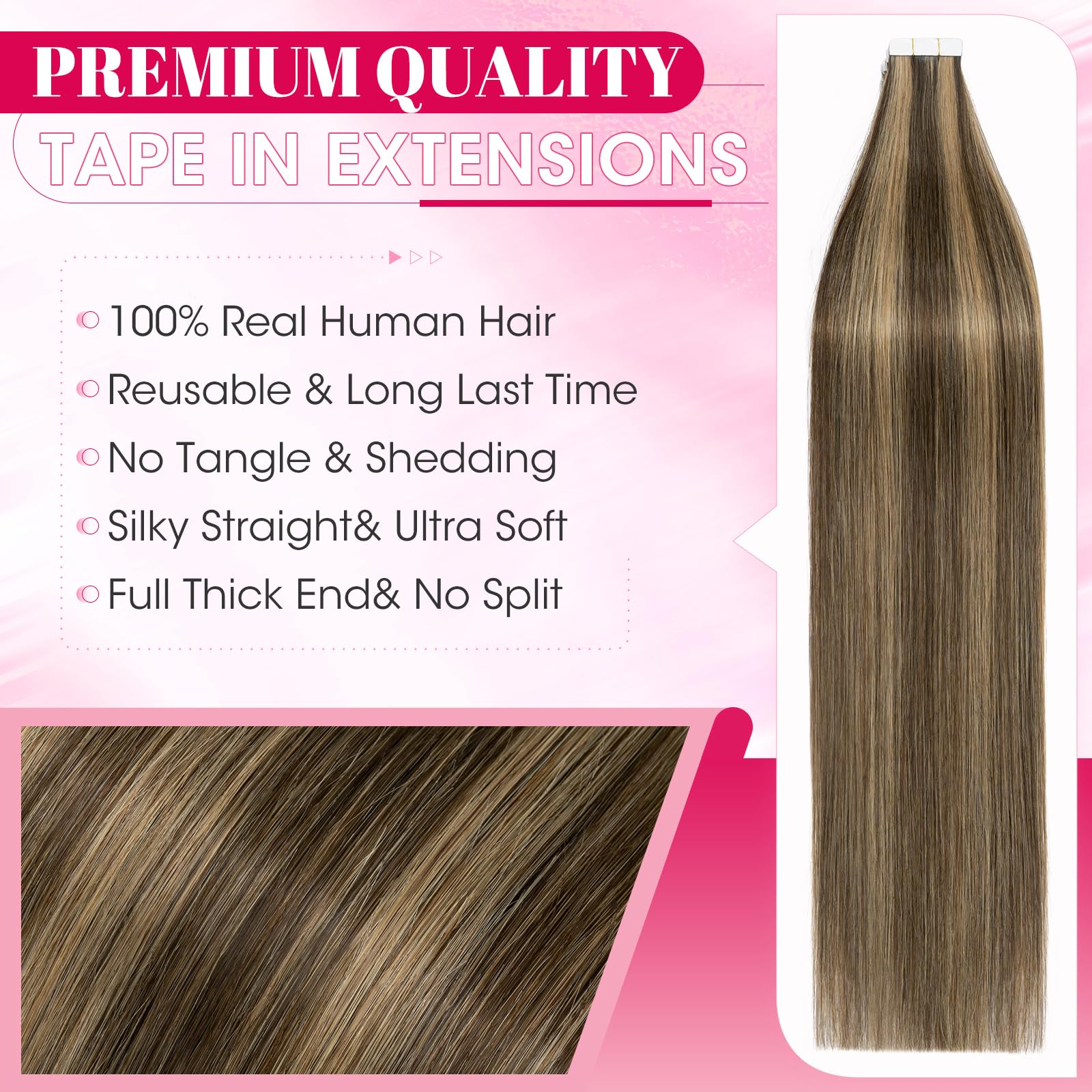 MY-LADY Tape Extensions Echthaar 20pcs 55 cm Mittelbraun/Dunkelblond Remy Invisible Haar Tape In Haarverlängerung Natürlich 50g 22 Zoll #4P27 Glattes Echthaar Skin Weft Tape