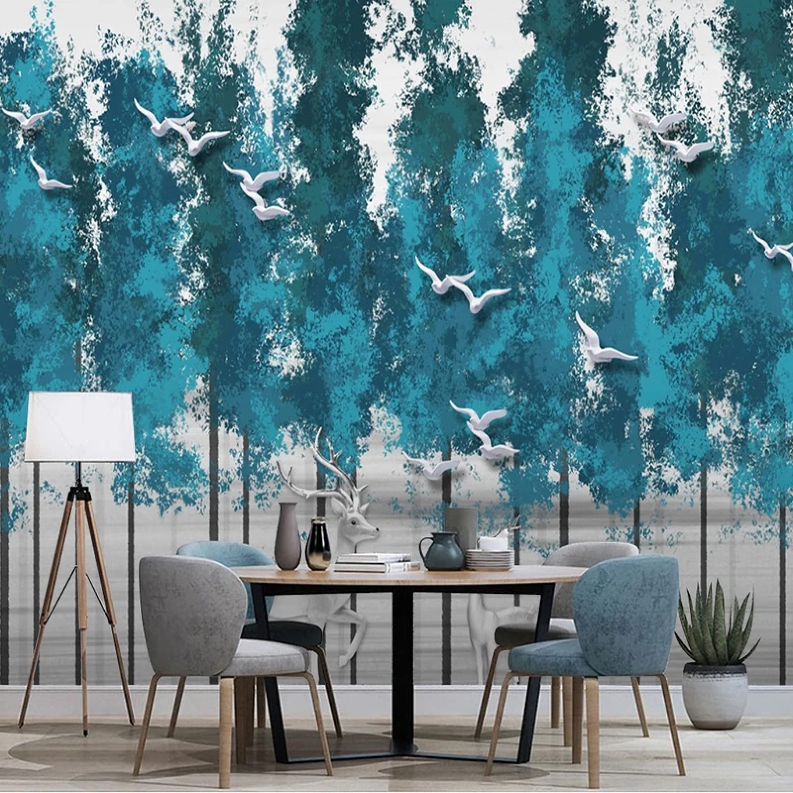 Papier Peint Moderne 3D forêt pour un salon apaisant style peint à la main
