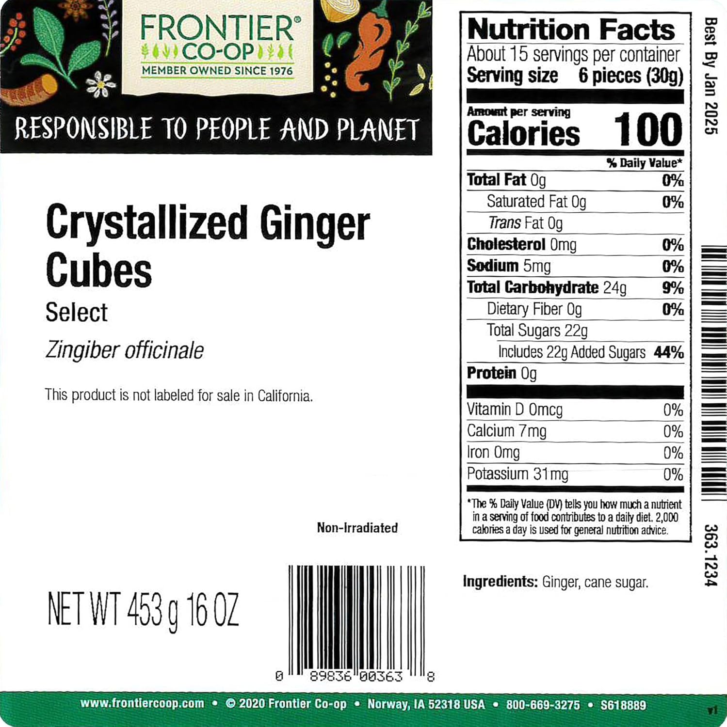 Frontier Natural Products 363 Crystallized Ginger Cubes