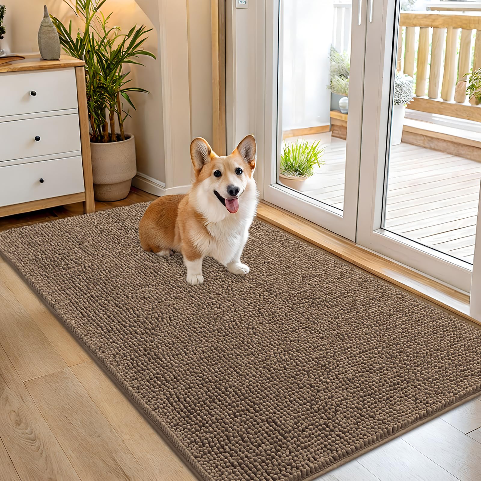 OLANLY Dog Door Mat for Muddy Paws 54x32, Super Absorbent Chenille Mud Mat