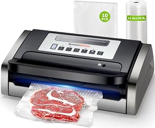 Bonsenkitchen VS4100 Vacuum Sealer with Globefish Tech, Low-Noise, Built-in Cutter, Bag Storage & Starter Kit