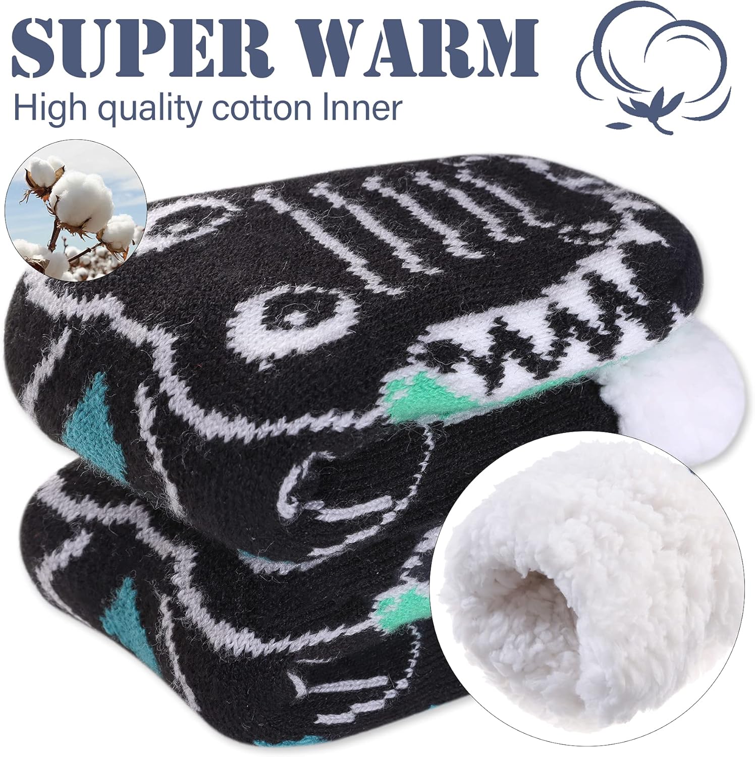 LINEMIN Mens Warm Slipper Socks Soft Cozy Fuzzy Fleece-Lined Winter Non Slip Indoor Christmas Socks - Image 6