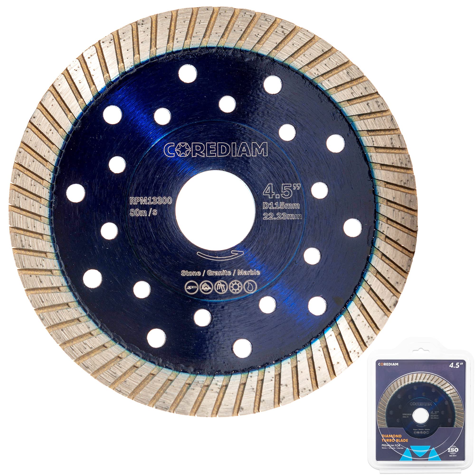 Photo 1 of 4.5 Inch Diamond Blade, Diamond Turbo Blade, for Cutting Granite, Marble and Other Stones, Wet/Dry Cut, 7/8" Arbor