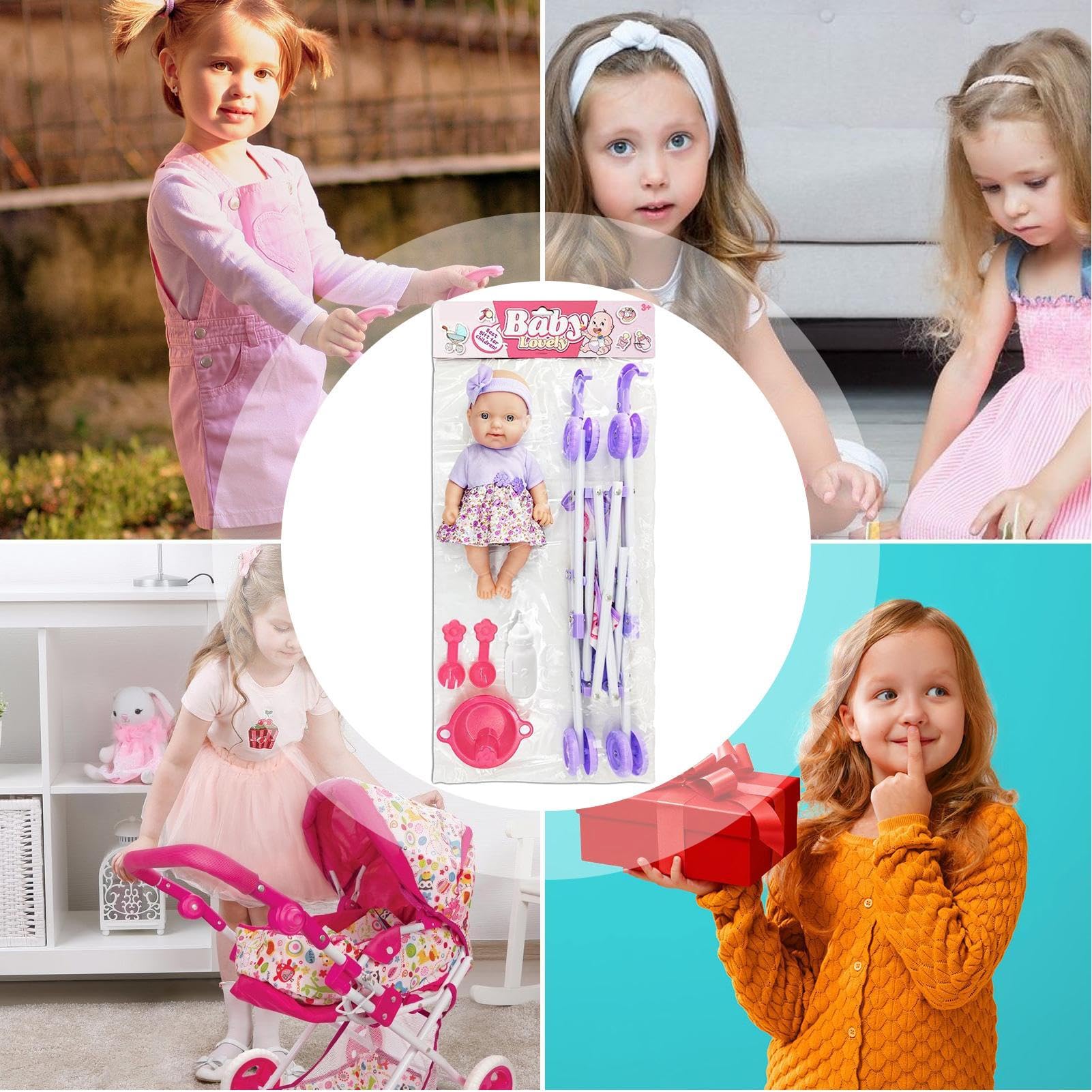 Cochecito - Accesorios para bebé Juego Realista, Juego de muñecas de 10 Pulgadas, de imitación Infantil | Kit s para niña niño 3+ años Juego rol