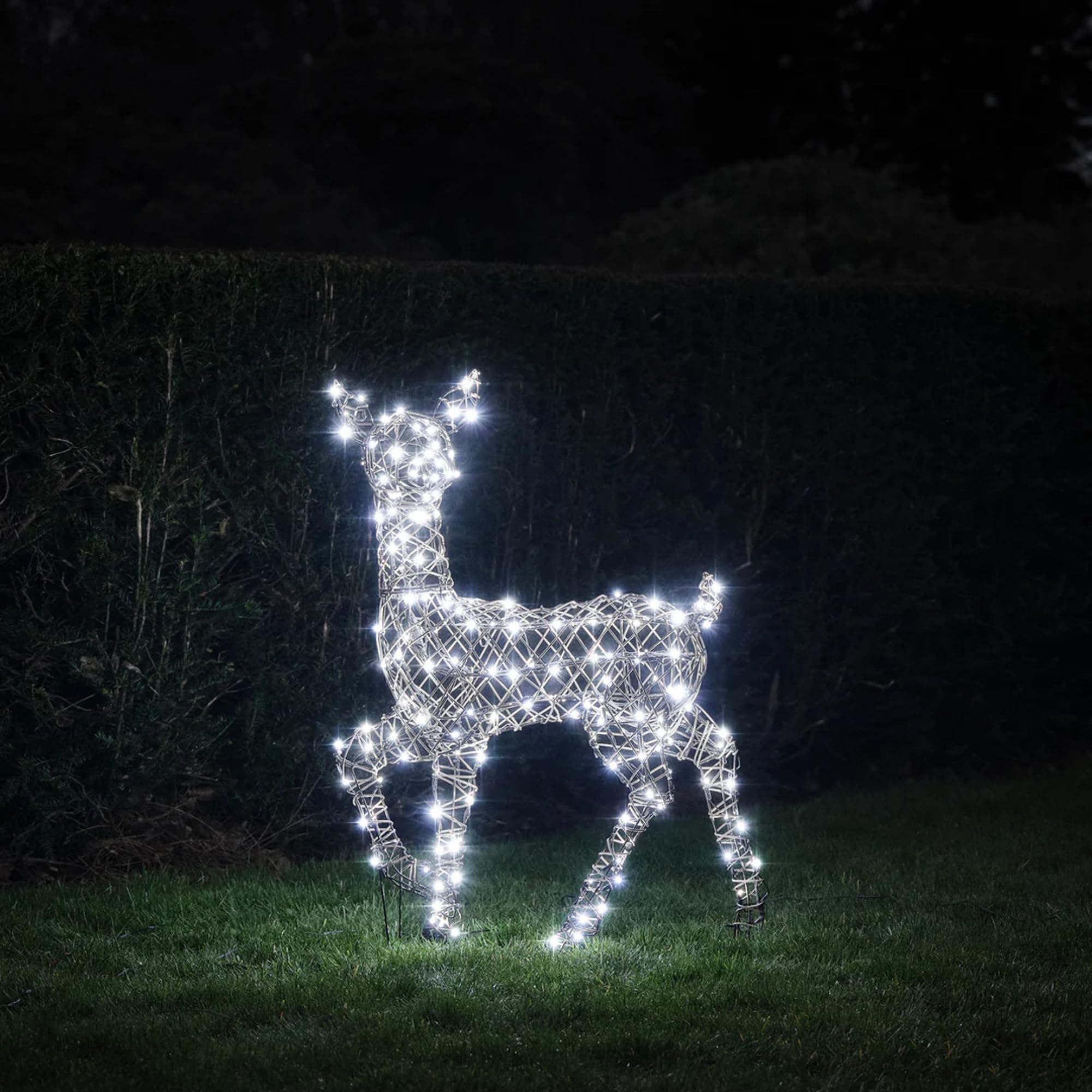 Light4fun Studley-Rattan-Hirsch aus Kunstrattan mit 190 LEDs | mit 3 Beleuchtungsmodi | solarbetrieben & Timer | Rentier Hirsch | Weihnachtsdeko | wetterfest für Garten außen | Höhe 88 cm