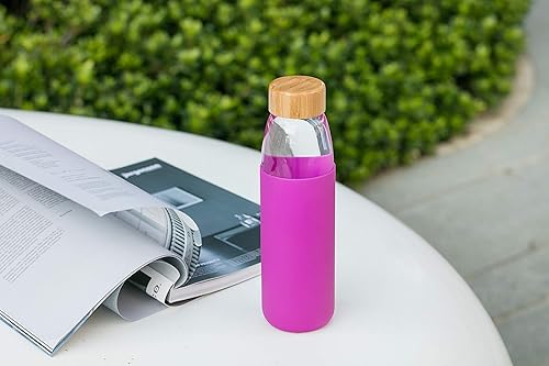 Miniatura 5 de Veegoal - Botella de agua de cristal de borosilicato con tapa de bambú y funda protectora para lavavajillas, 18 onzas, sin BPA, Morado