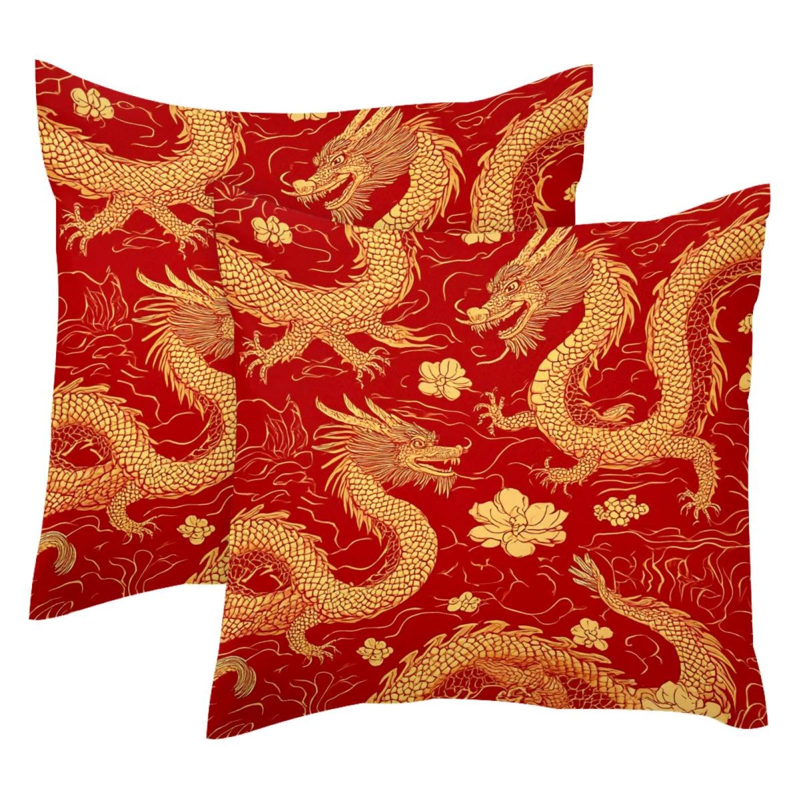 Housse de coussin de qualite premium en velours doux et elegant style fleurs de dragon dore