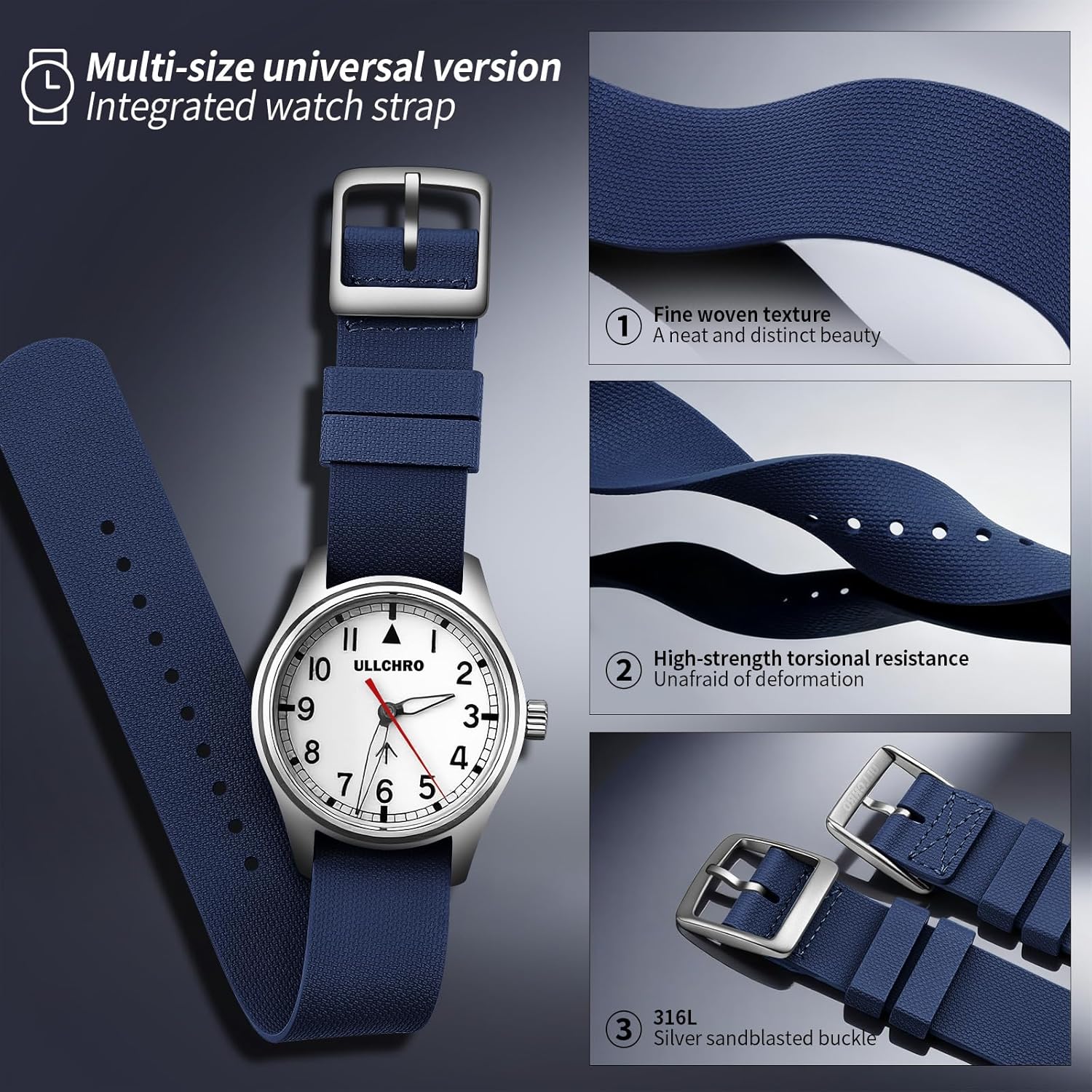 ULLCHRO Watch Strap FKM Rubber Watch Strap 20mm Waterproof Silicone Replacement Band 22mm, Soft Rubber for Man Watch Band - Image 3