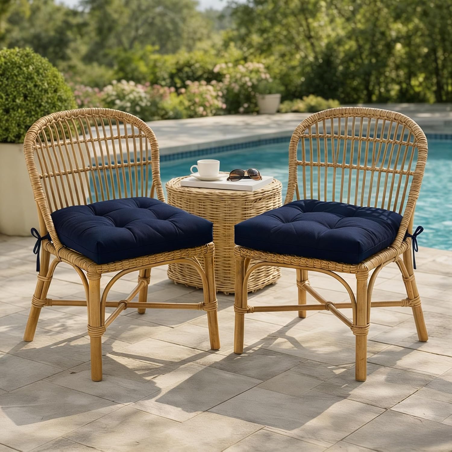 IASEAHK Outdoor Chair Cushions Set of 2, 19" x 19" x 5", Waterproof Outdoor Seat Cushions for Patio Furniture, Fade-Resistant Patio Chair Cushion, Dining Wicker Chair Pads for Porch Garden, Navy Blue