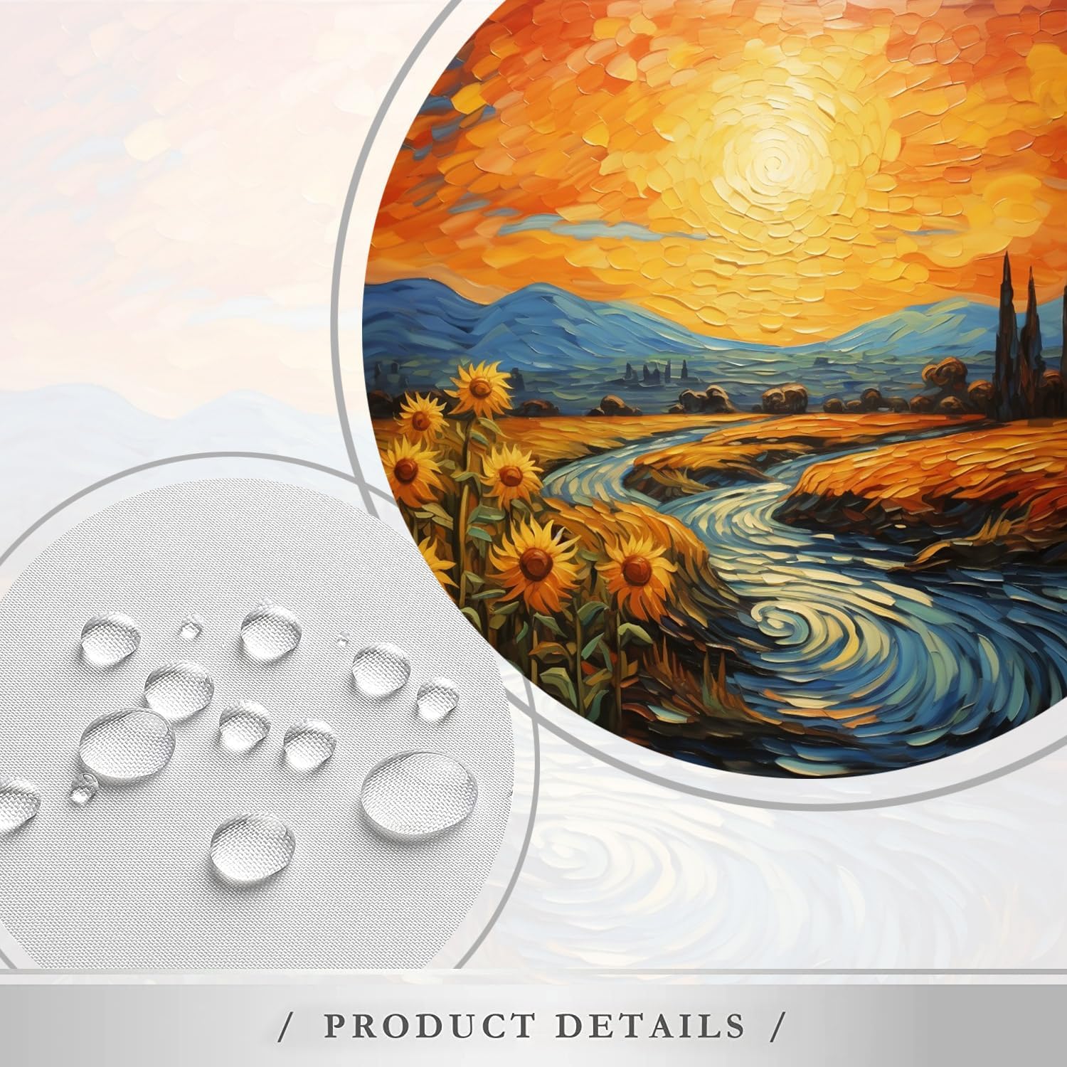 Oil Painting Shower Curtain Sunflowers Country Floral Sunset Fantasy Garden Fall Farm Rustic Countryside Vintage Abstract Art Bathroom Decor Curtains with Hooks 106X70 Inch