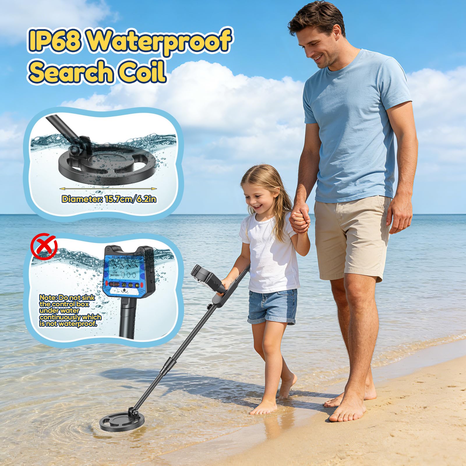 Metal Detector Bambini, Metal Detector per Bambino con Asta Regolabile, 2 Modalità Display LCD, Bobina di Ricerca Impermeabile, Ad Alta Sensibilità Metal Detector per Bambini con Borsa Pala Rastrello