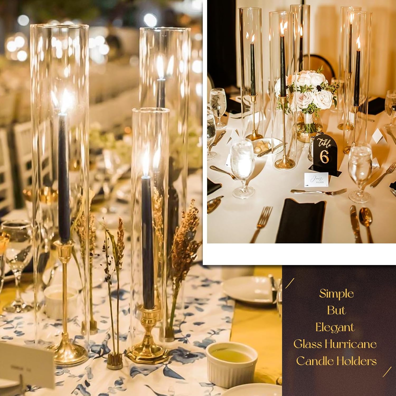 6 PCS Hurricane Glass Candle Holder (H:14" D:3"),Glass Cylinder Candle Holder for Taper Candles, Bottomless Open Ended Glass Hurricane Candle Holder Tube Shade, Open Flame Candle Chimney Tube Cover