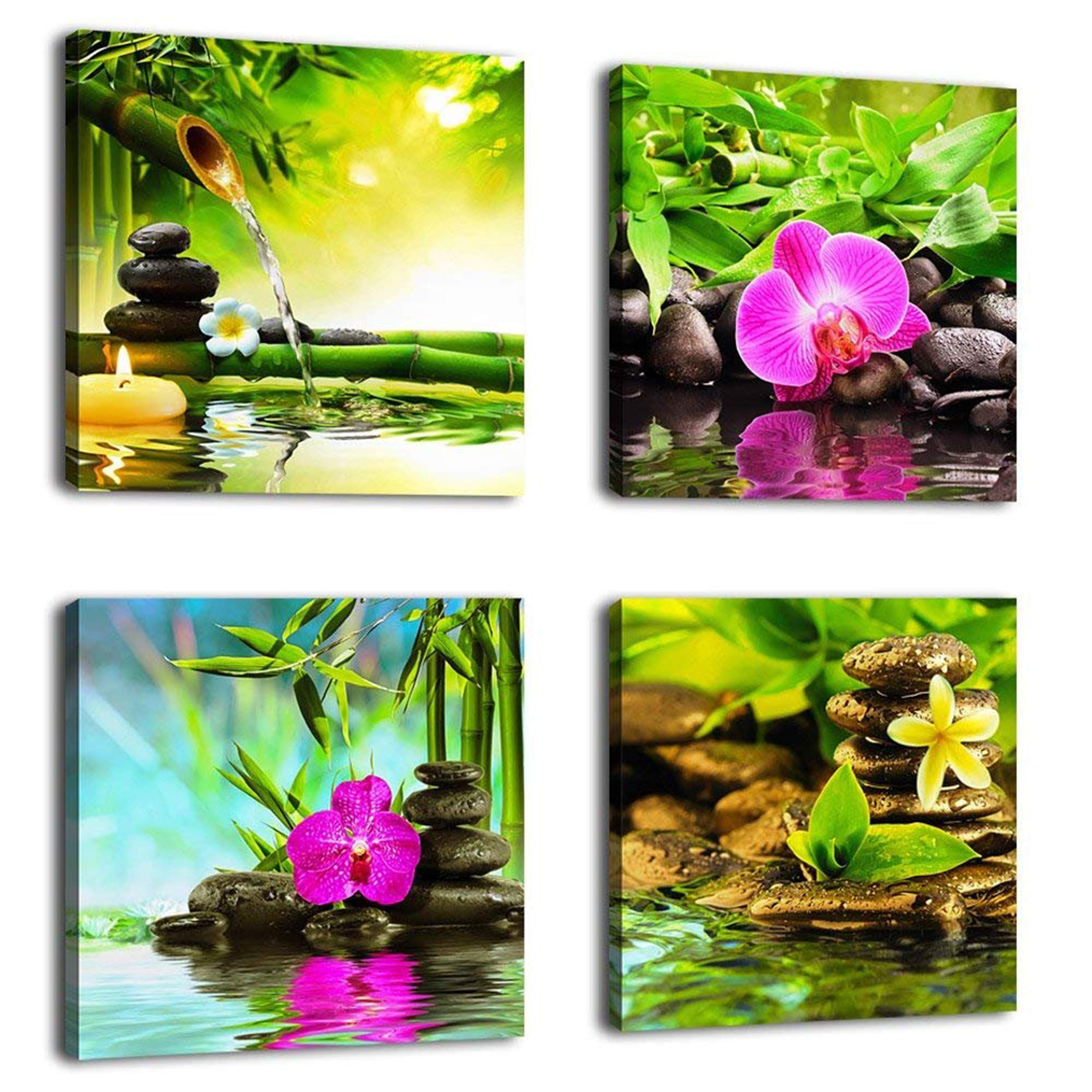 SCPmarts Wall Paintings for Home Decoration | Spa Zen Bamboo Canvas Painting | Canvas Painting for Wall Decoration | Paintings for Bedroom | Wall Art for Living Room Set of 4 Size 12 Inch x 12 Inch