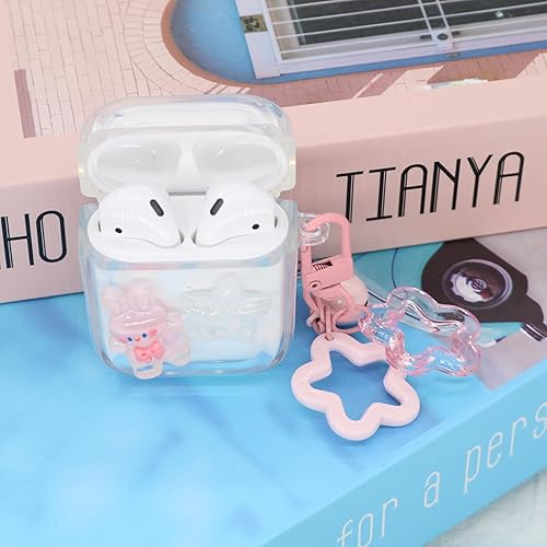 Miniatura 3 de Linda funda de auriculares transparente con diseño de conejo y estrella compatible con AirPods de 2 generación