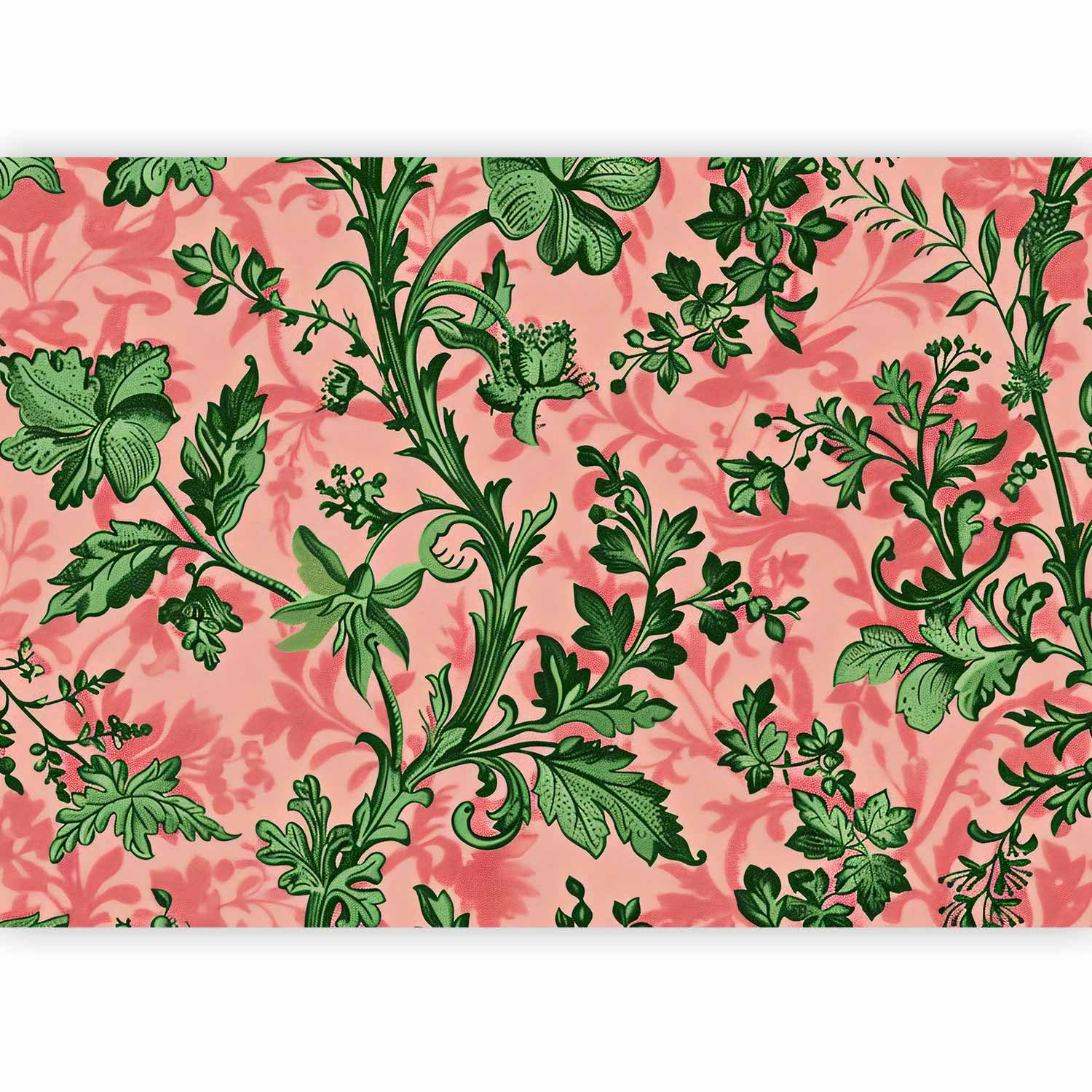 murando - Mural Wallpaper Retro 200x140 cm / 79"x56" Non-Woven Premium Art Print Fleece Wall Mural Decoration Poster Picture Design Modern - Garden Plant Green Ornaments Pink b-H-10082-a-a