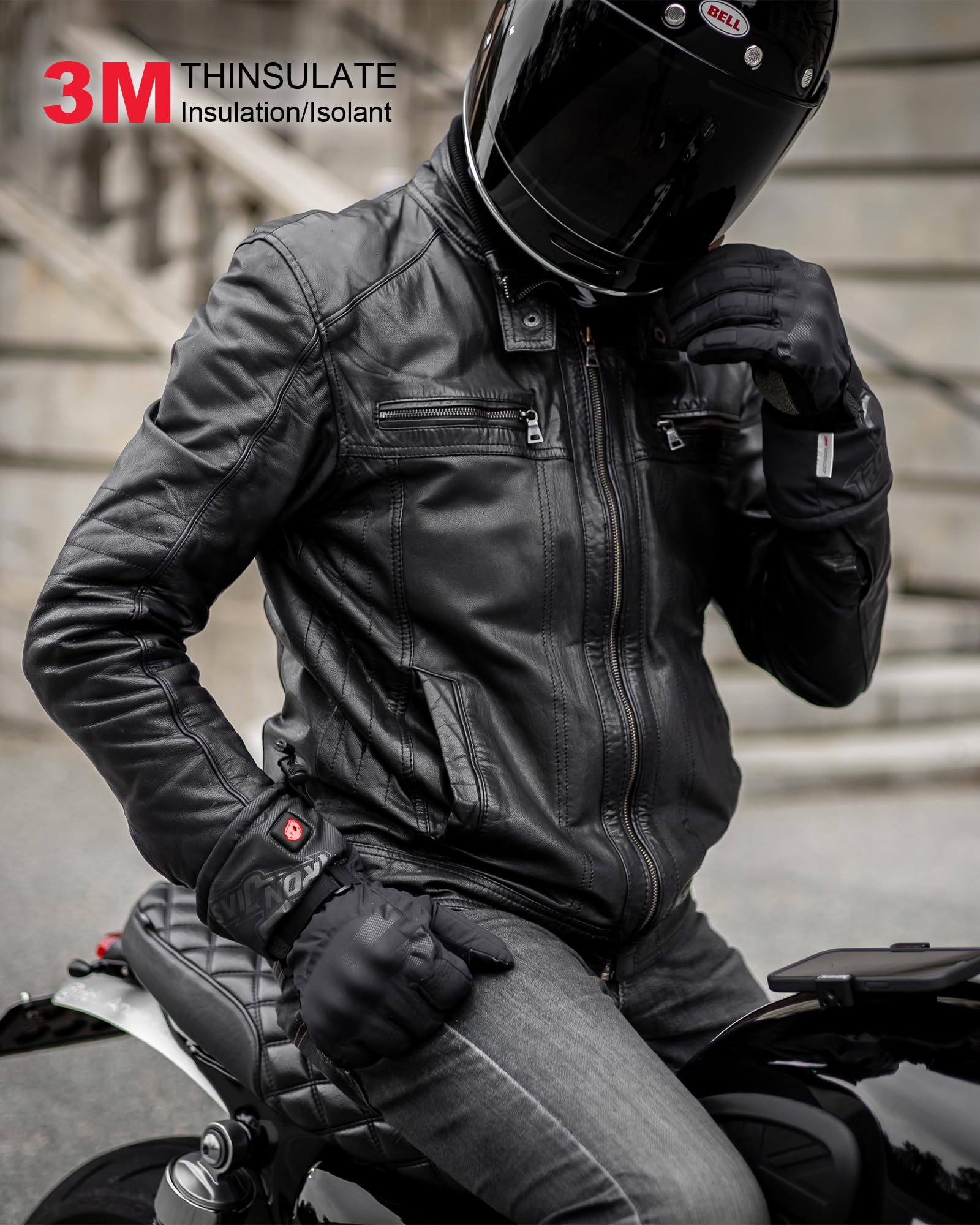 IRON JIA'S Guantes Calefactables Moto Invierno Hombre Puerto de Carga USB de 3000 mAh Cable de Carga 2 en 1 Pantalla Táctil Impermeable y Cortavientos Ciclismo Senderismo Esquí L