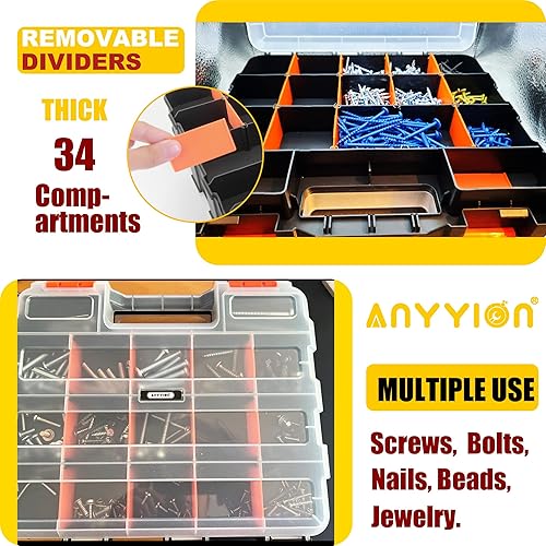 Miniatura 6 de Anyyion Organizador de piezas pequeñas, organizador de piezas de doble cara de 34 compartimentos con divisores extraíbles para accesorios,