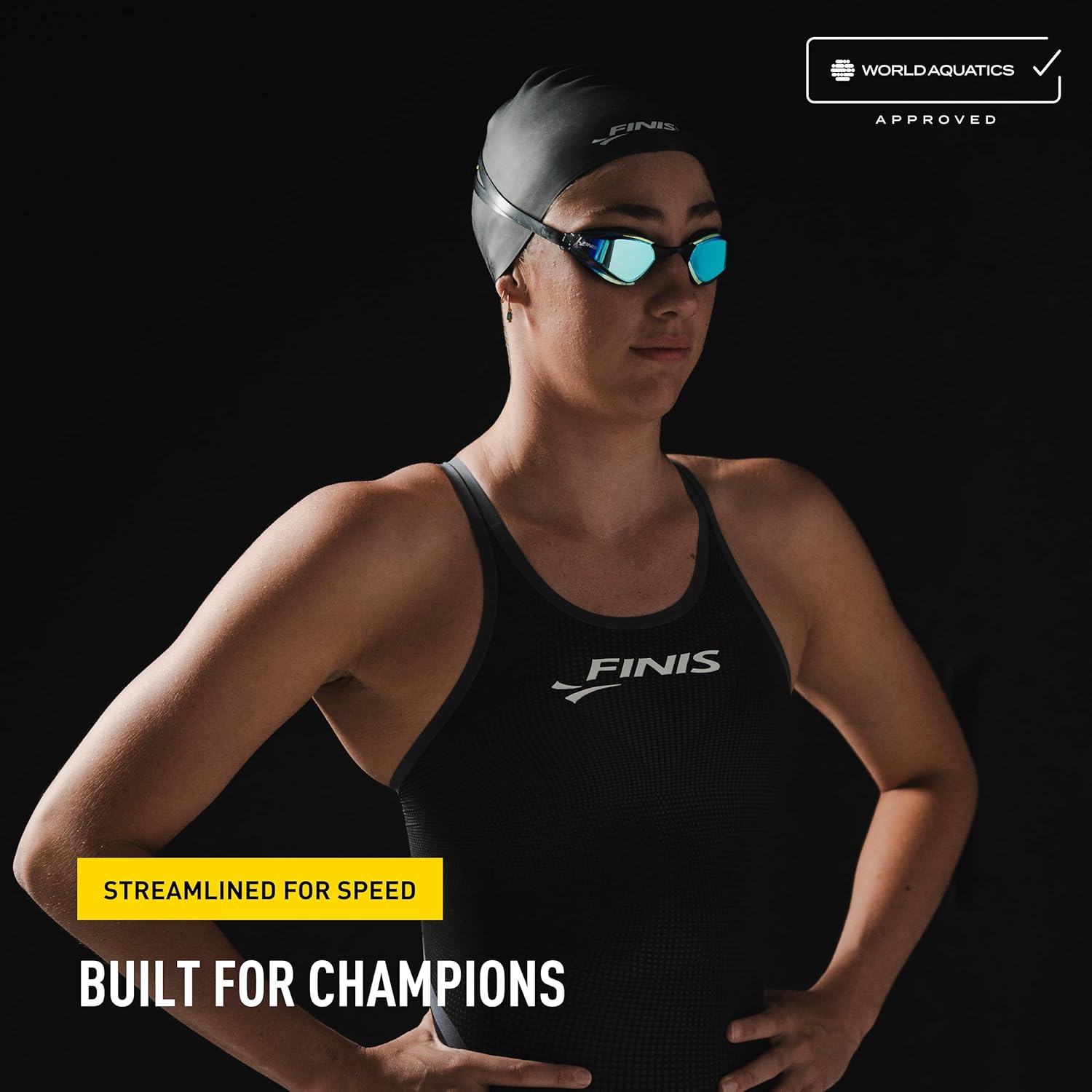 FINIS Mach 1 Low-Profile Racing Goggles With Carry Bag - 5 Nose Pieces - Swim Cap - Blue Cobalt