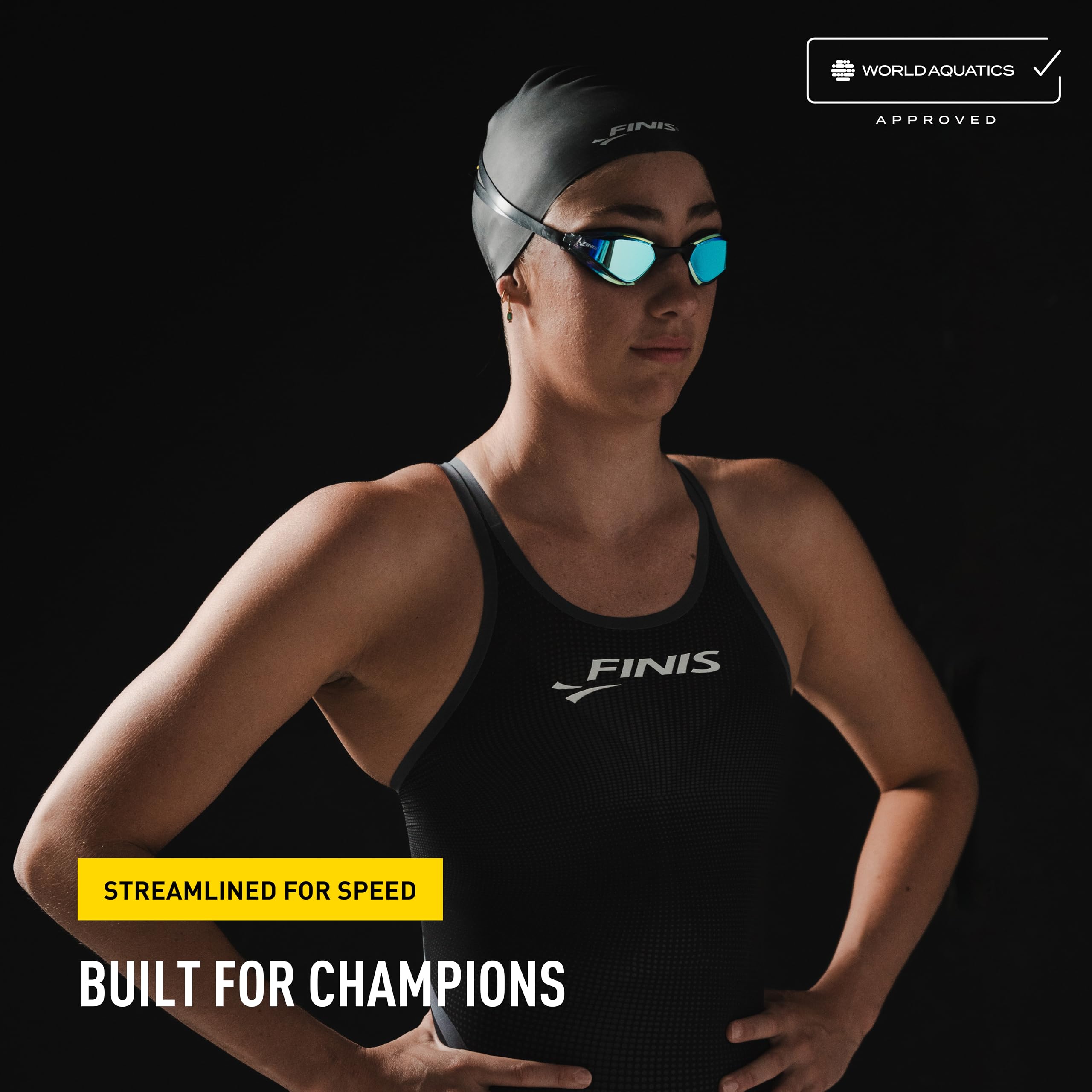 FINIS Mach 1 Low-Profile Racing Goggles With Carry Bag - 5 Nose Pieces - Swim Cap - Blue Cobalt