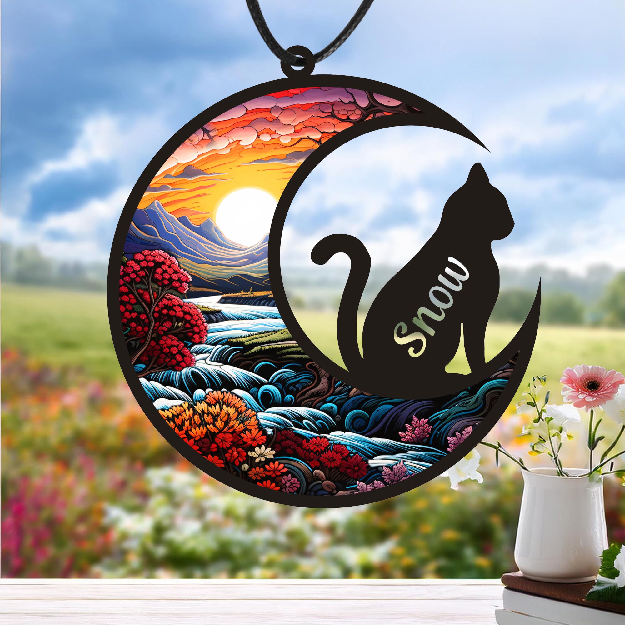 EDSG Cat Memorial Suncatcher Cat Memorial Gifts for Loss of Cat Personalized Pet Memorial Gifts for Cats Loss of Dog Sympathy Gift Cat Passing Away Gifts with Name (Cat)