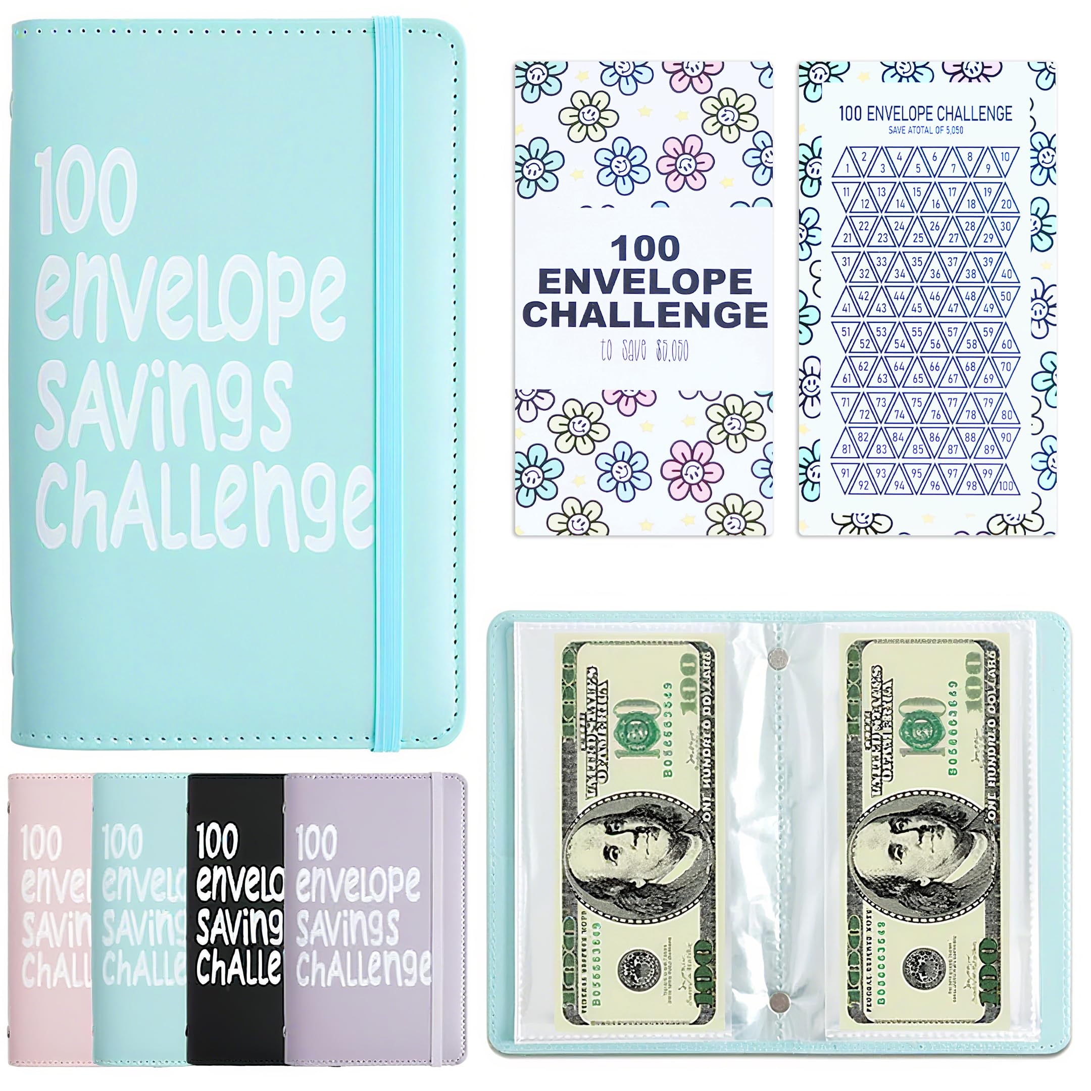 APMFHO 100 Days Money Saving Challenge Coin Envelope Budgetstorage Book, Money Saving Binder, Easy and Fun Way to Save $10,000 or $5,050, Saving