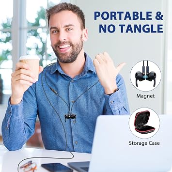 ASKUBSKU USB Headphones Earbuds with Microphone for PC 7.5FT, Blue Black | USB Earphones for Computer Office Meeting, Wired Headset with Mute Stereo Call Laptop Earphones for Dell/Surface