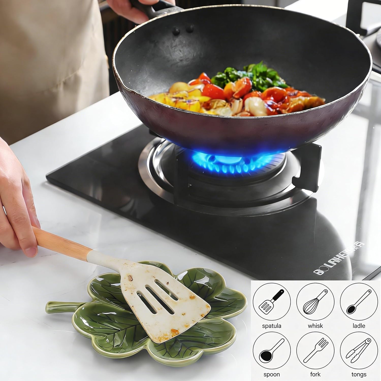 Ceramic Spoon Rest for Stove Top – Multi-Functional Cooking Spoon Holder, Ideal for Bread, Snacks & Jewelry tray, Cottagecore green Kitchen Counter Decor
