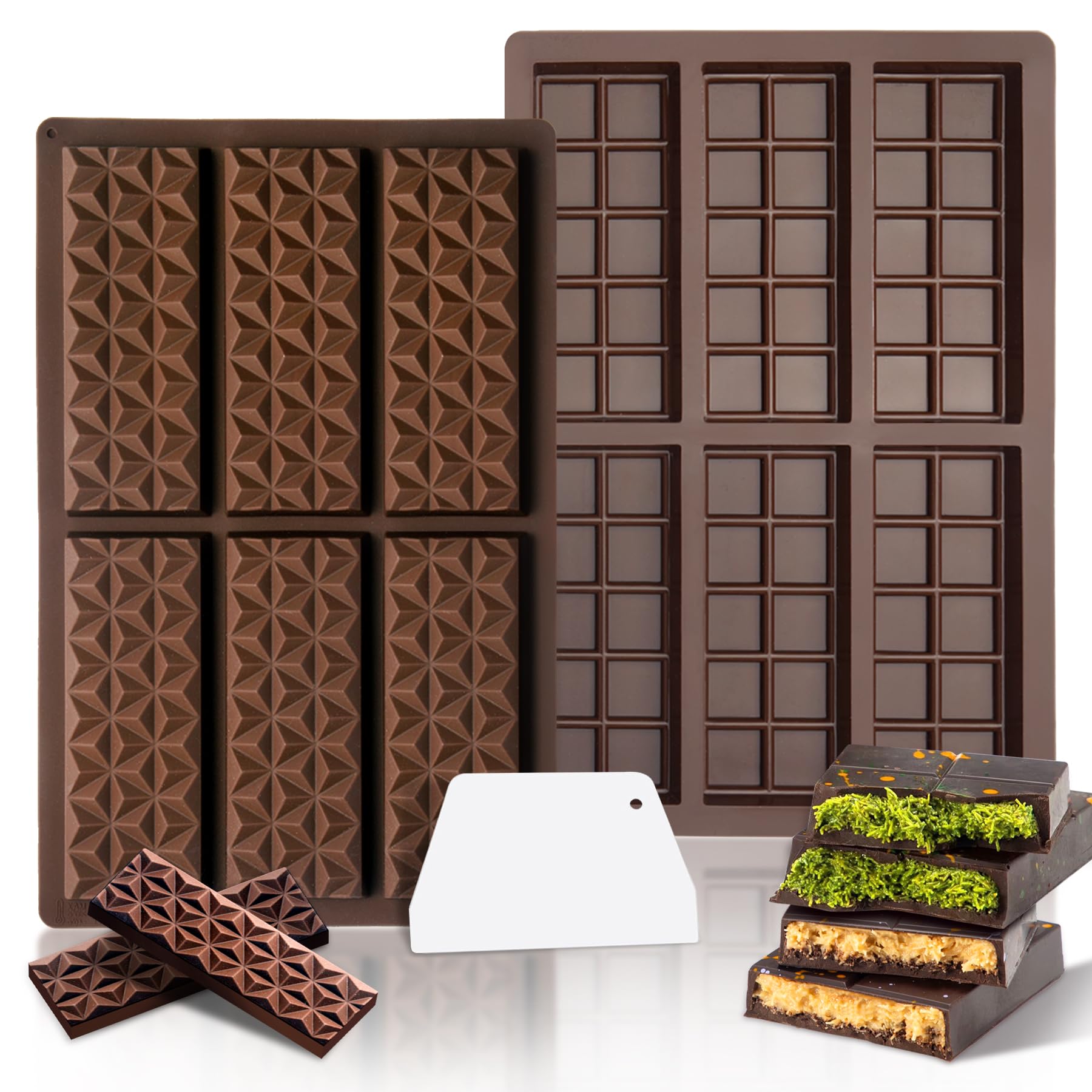 Moule Silicone Chocolat Dubai Diamant – Profond Avec Grattoir, 100 Sachets & Autocollants, Idéal Chocolat Maison & Cadeaux