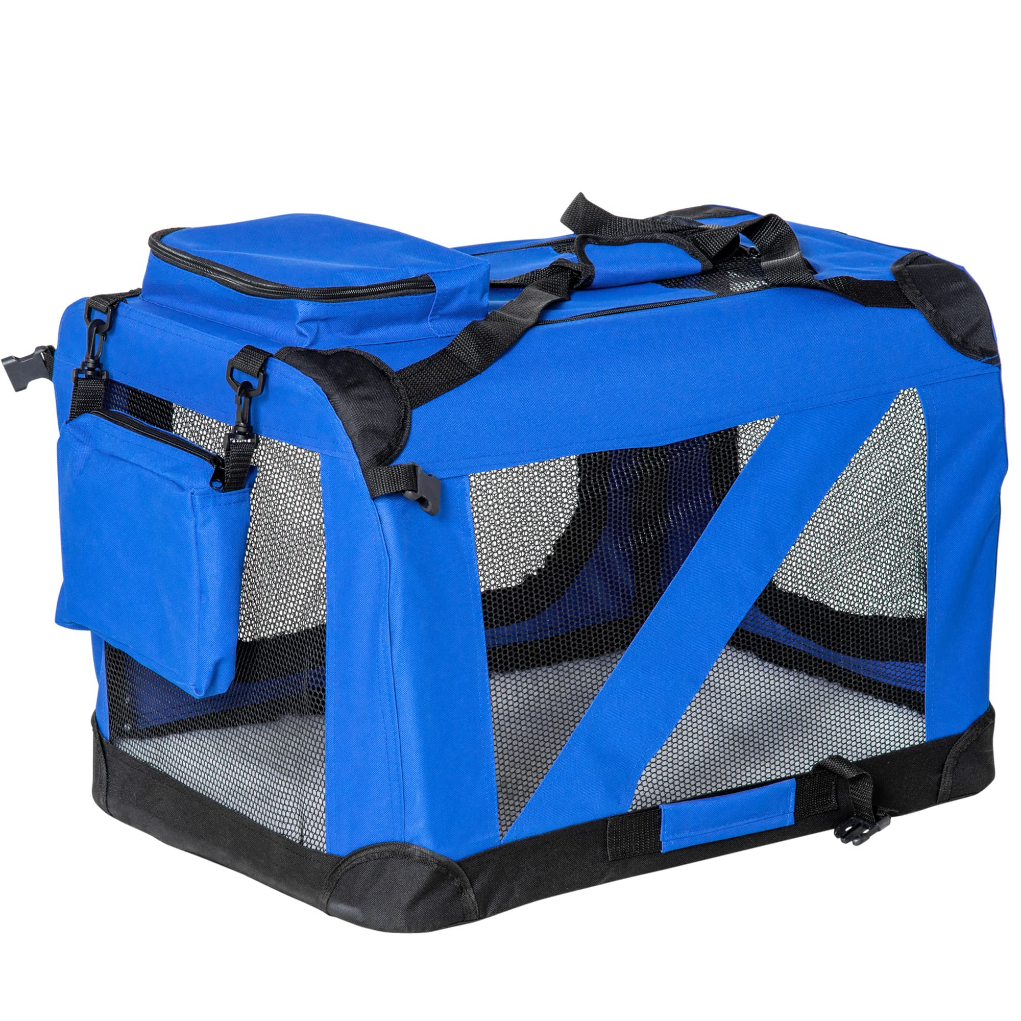 Bolsa de Transporte Perros Gatos Mascotas Viaje Tubo de Acero 4 Entradas, Medidas 60 x 42 x 42 cm, Color Azul/Negro, Pawhut