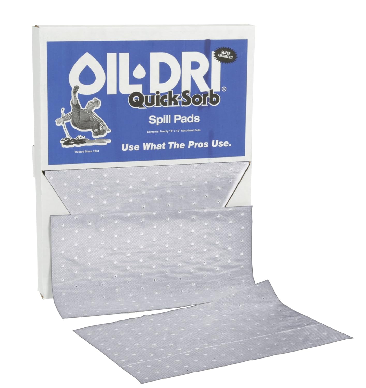 Oil Dri L70320 put over the spill white Quick-Sorb Oil pad, tablet of 20, 15" x 19"