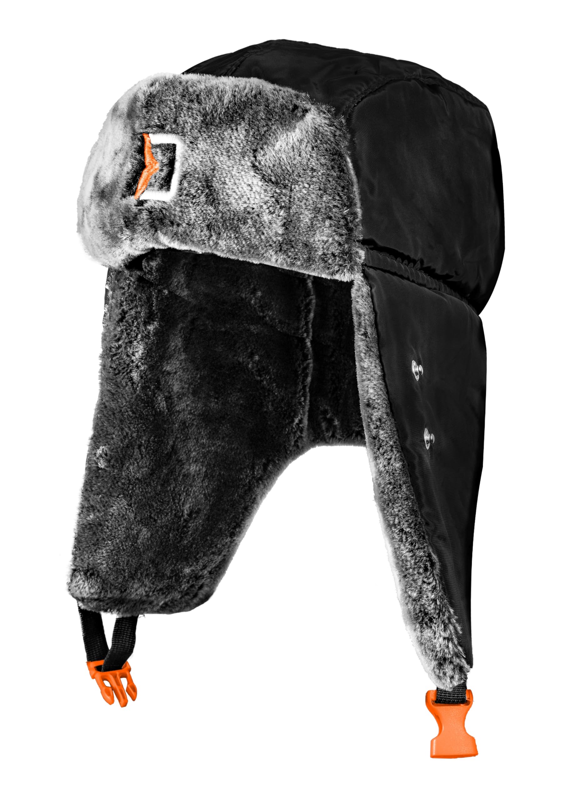 Bonnet de pêche chaud rembourré Pêche en bateau Street Fishing Doodaas Pêche Hiver Polaire Bonnet d'hiver Bonnet de glace, Noir/Gris/Orange, taille unique