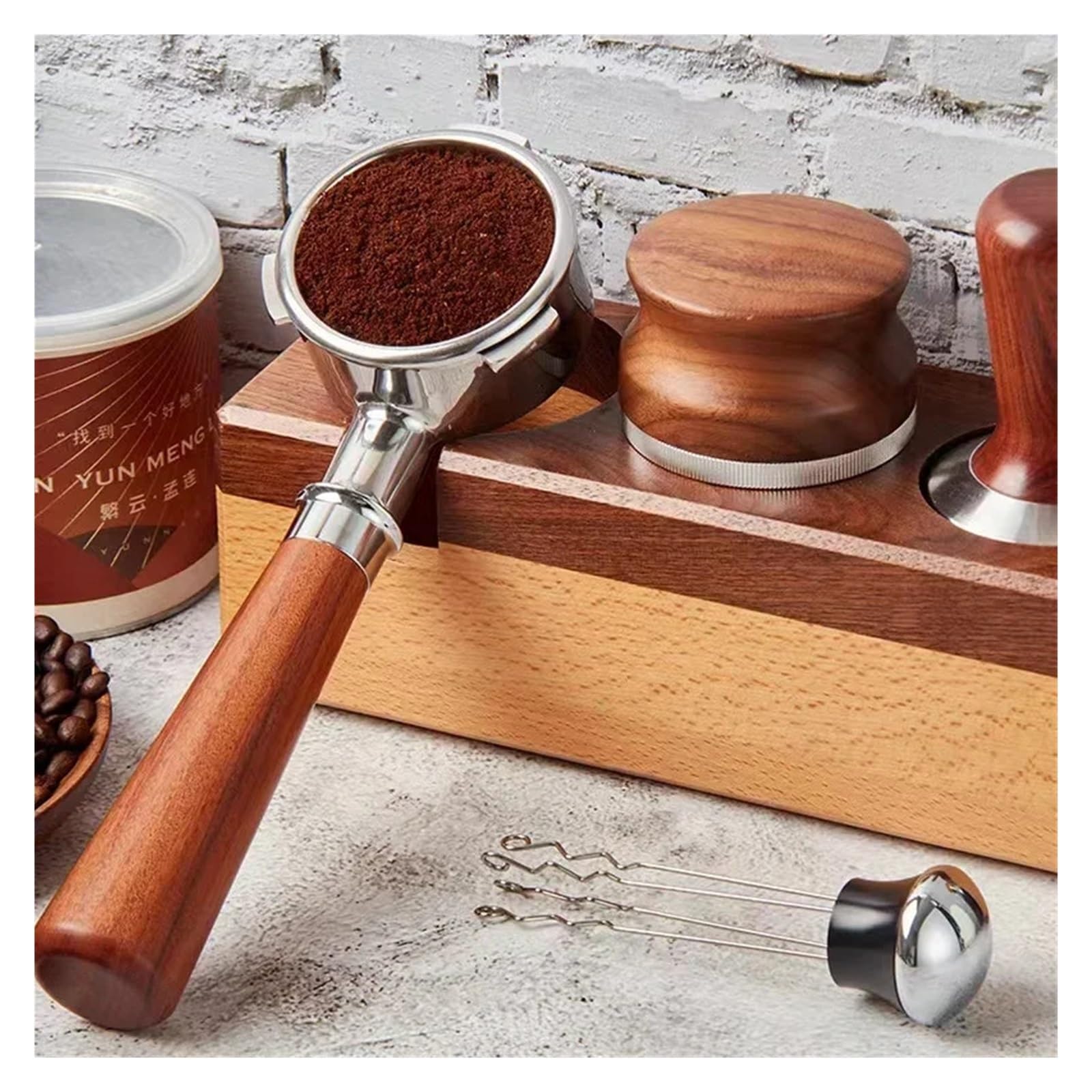 Portafiltro De Café Sin Fondo De 3 Orejas De 58mm Con 2 Cestas (18g), Compatible Con Cafetera Hibrew, H7/h7a /h10a, Adaptación Precisa(HIBREW Red wood)